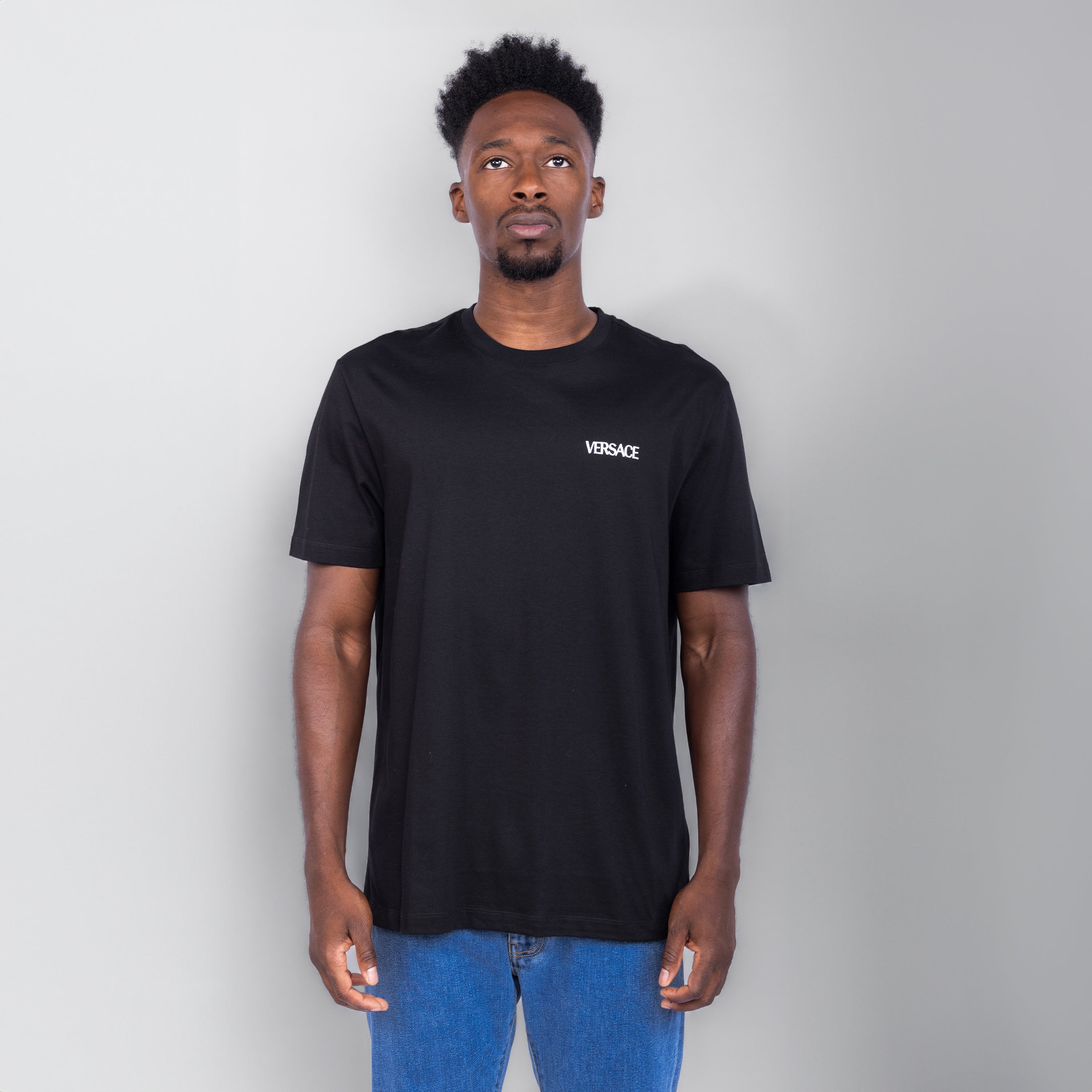 Camiseta Negra Versace Back Medusa Fire