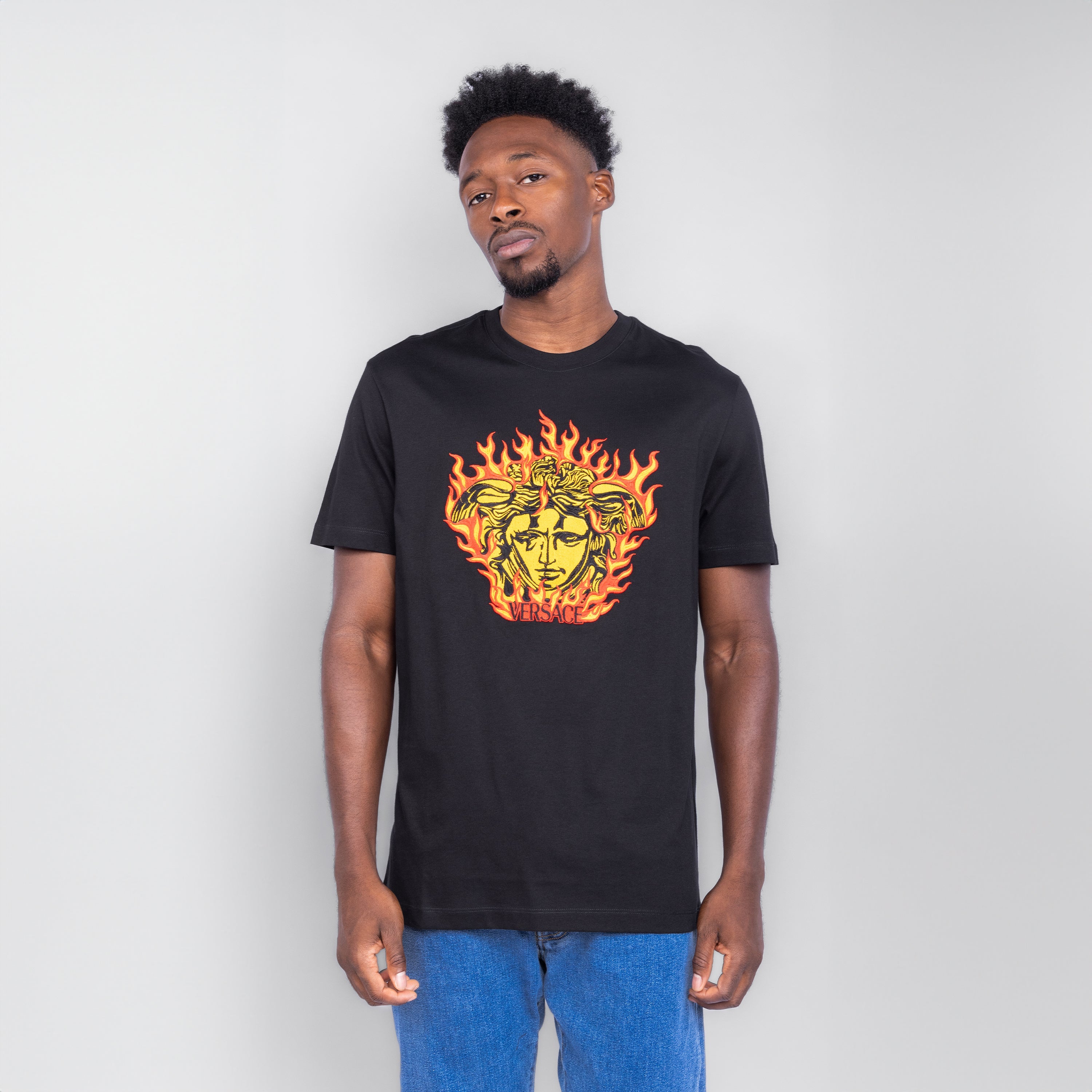 Camiseta Negra Versace Fire Medusa