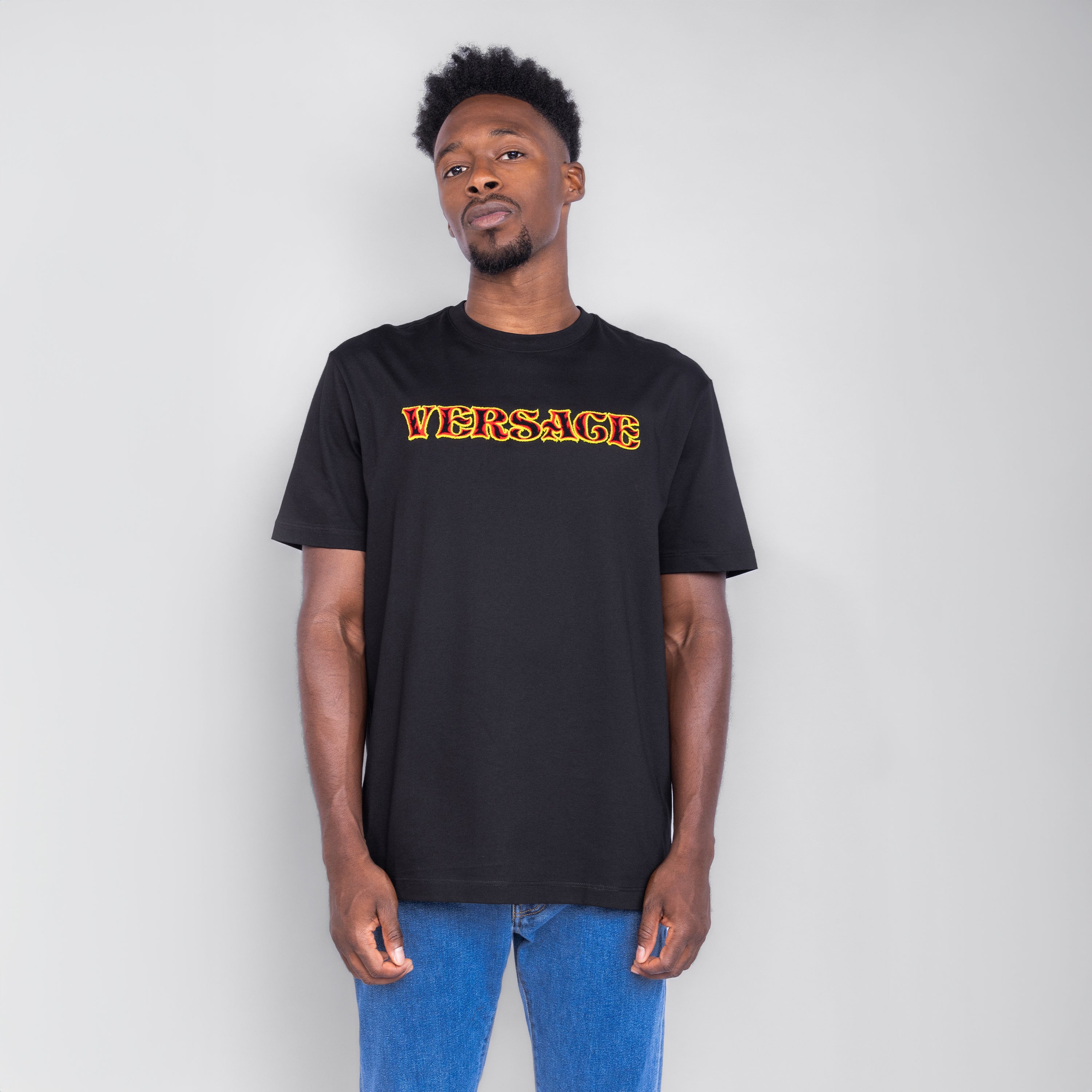 Camiseta Negra Versace Fire Logo