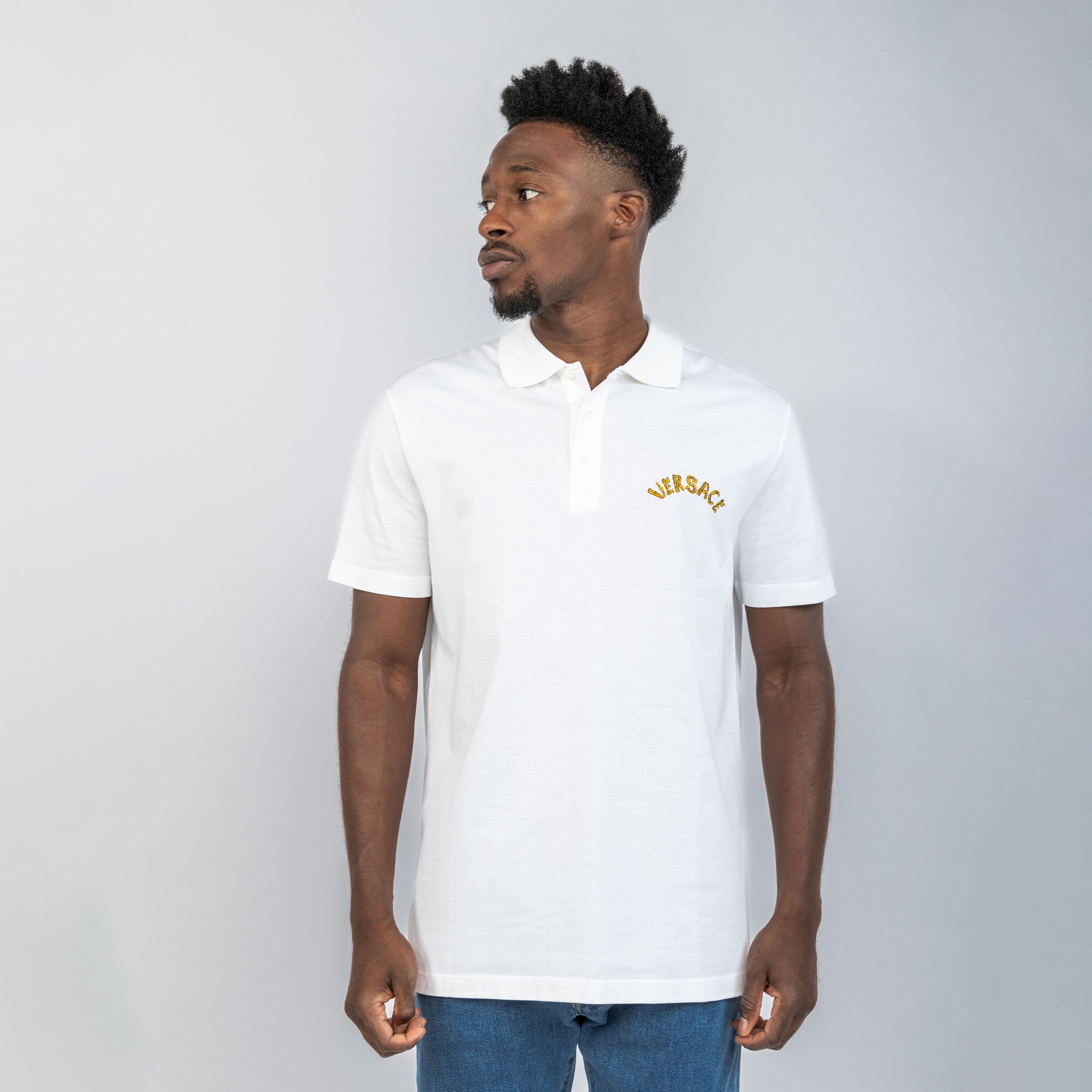 Camiseta Tipo Polo Blanca Versace Embroidered Logo
