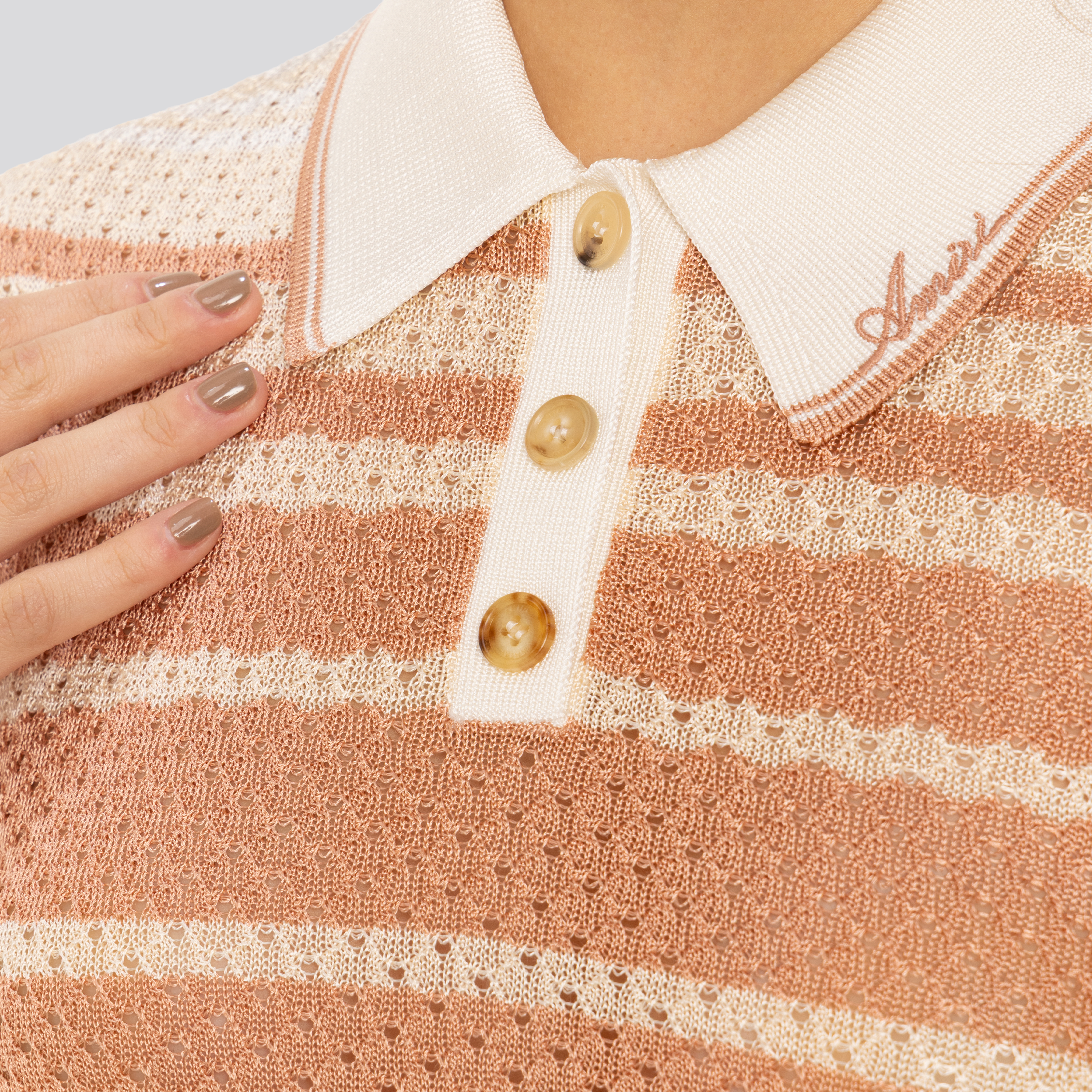 Camiseta Tipo Polo Rosada AMIRI Stripe Cropped