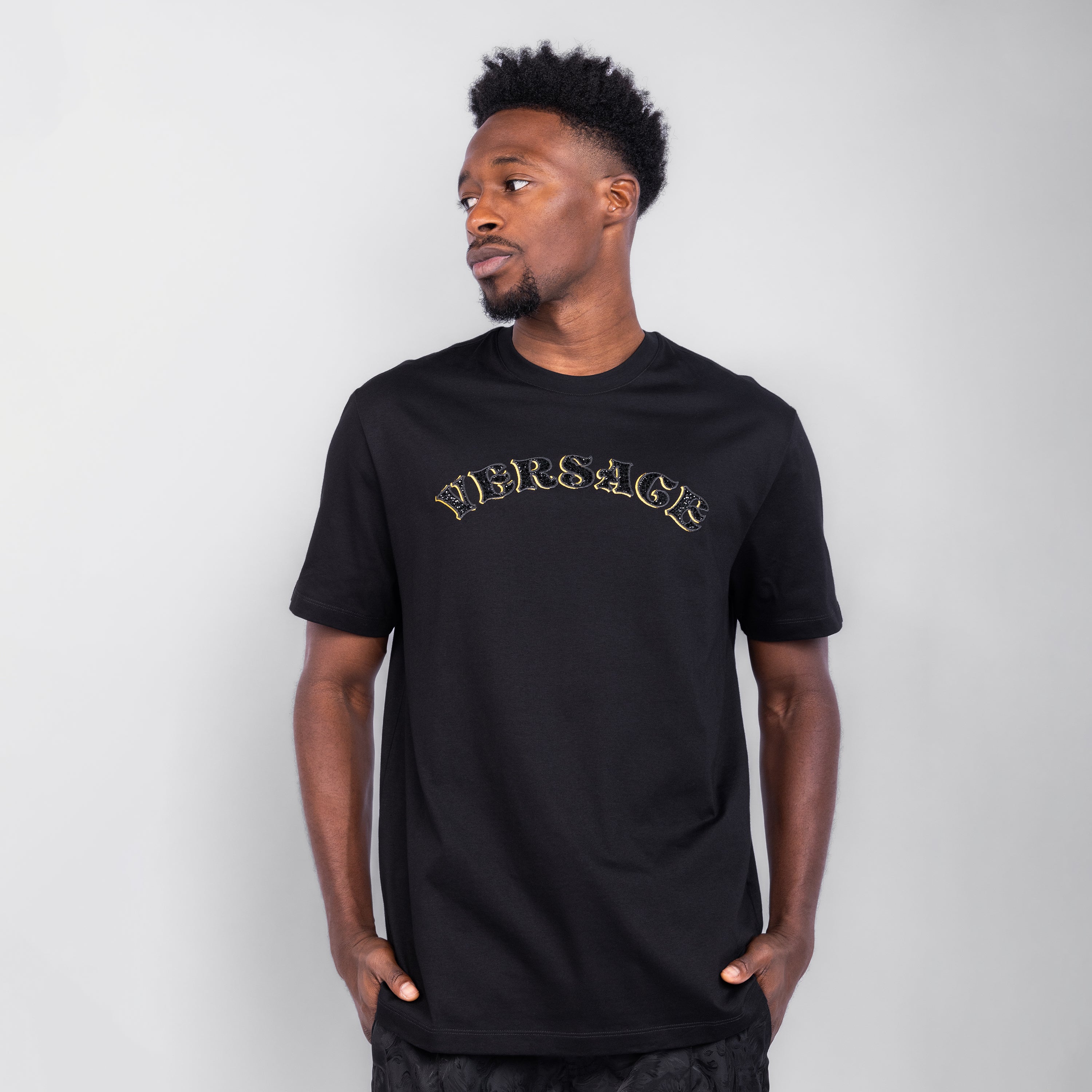 Camiseta Negra Versace Logo Rhines