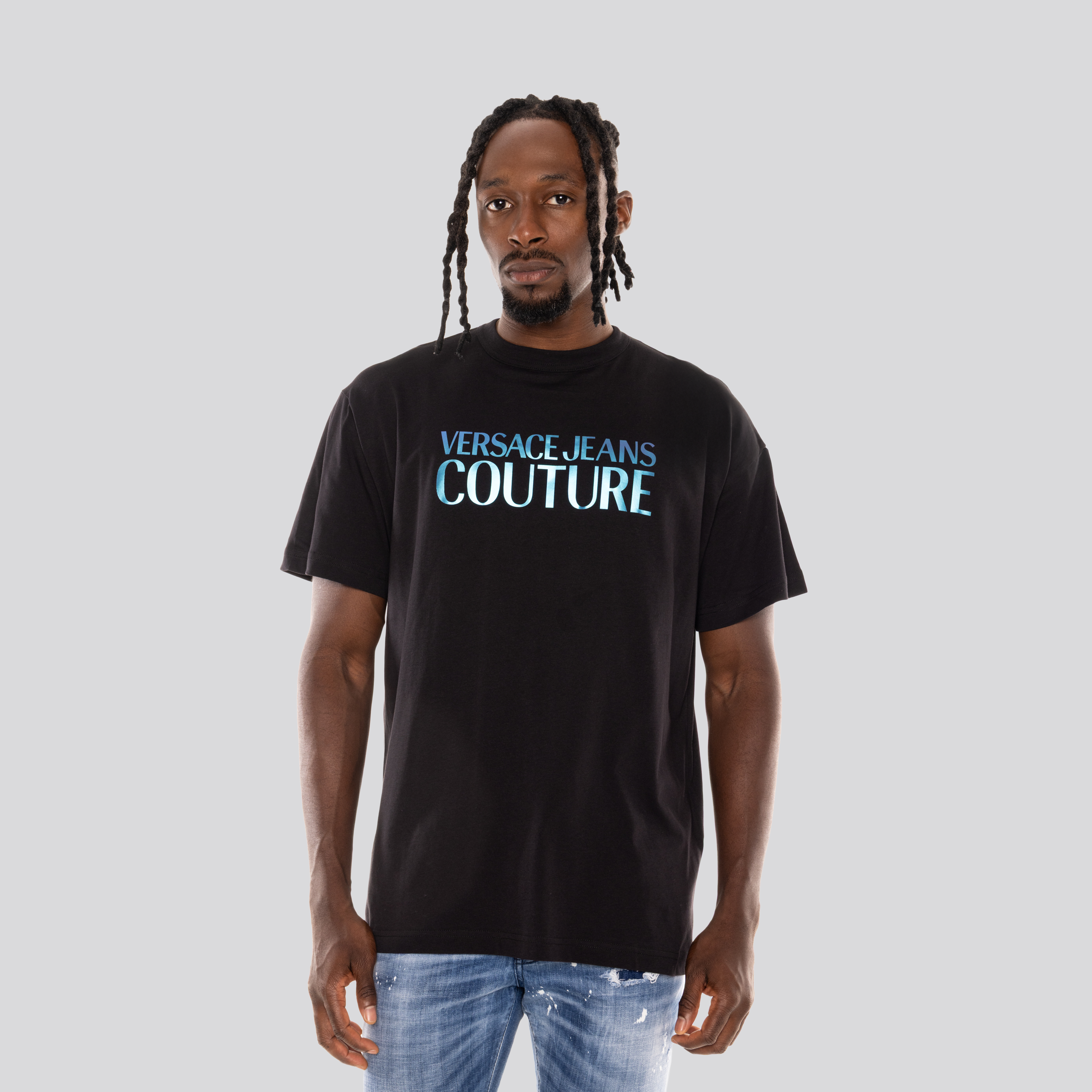 Camiseta Negra Versace Jeans Couture Logo Multicolor