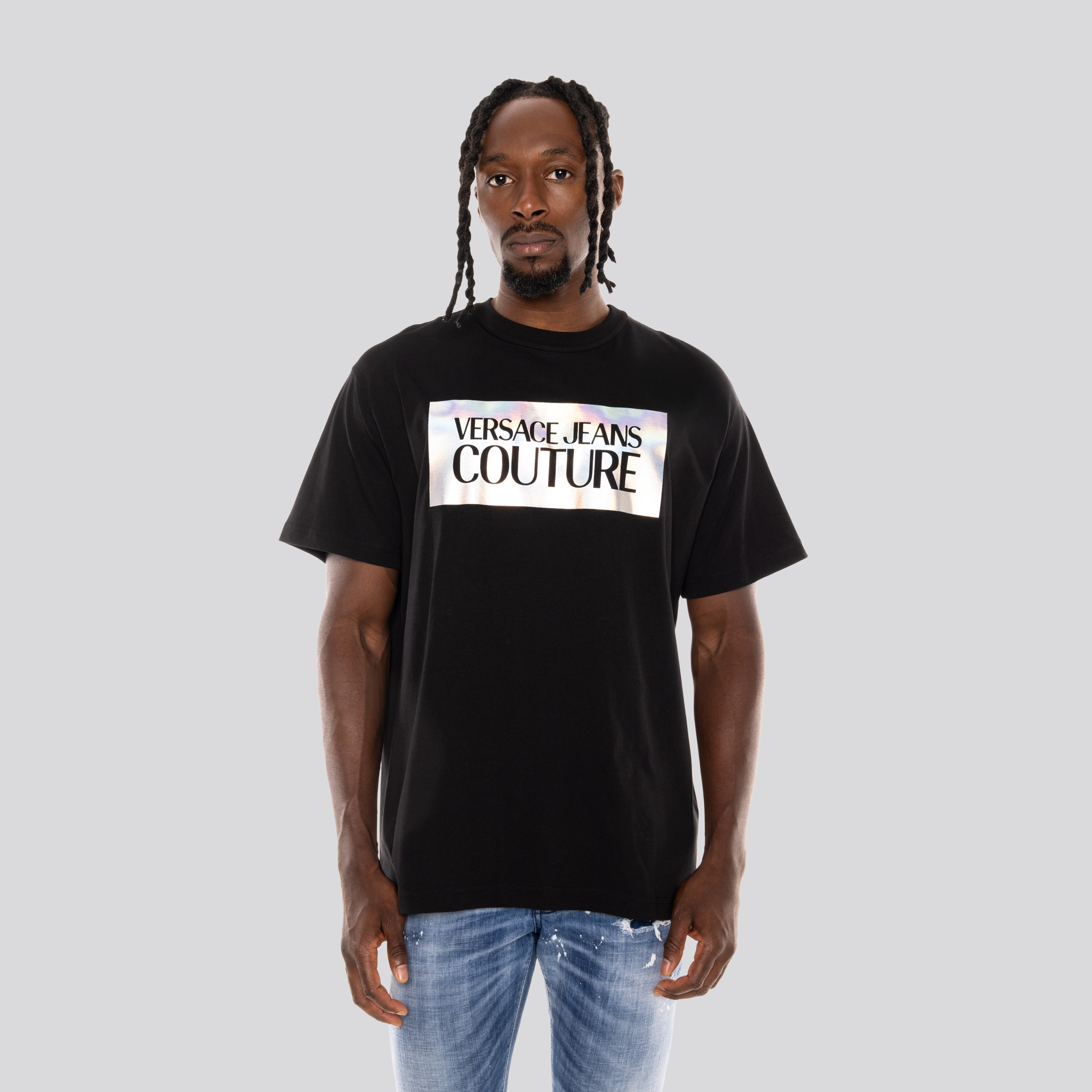 Camiseta Negra Versace Jeans Couture Logo Multicolor