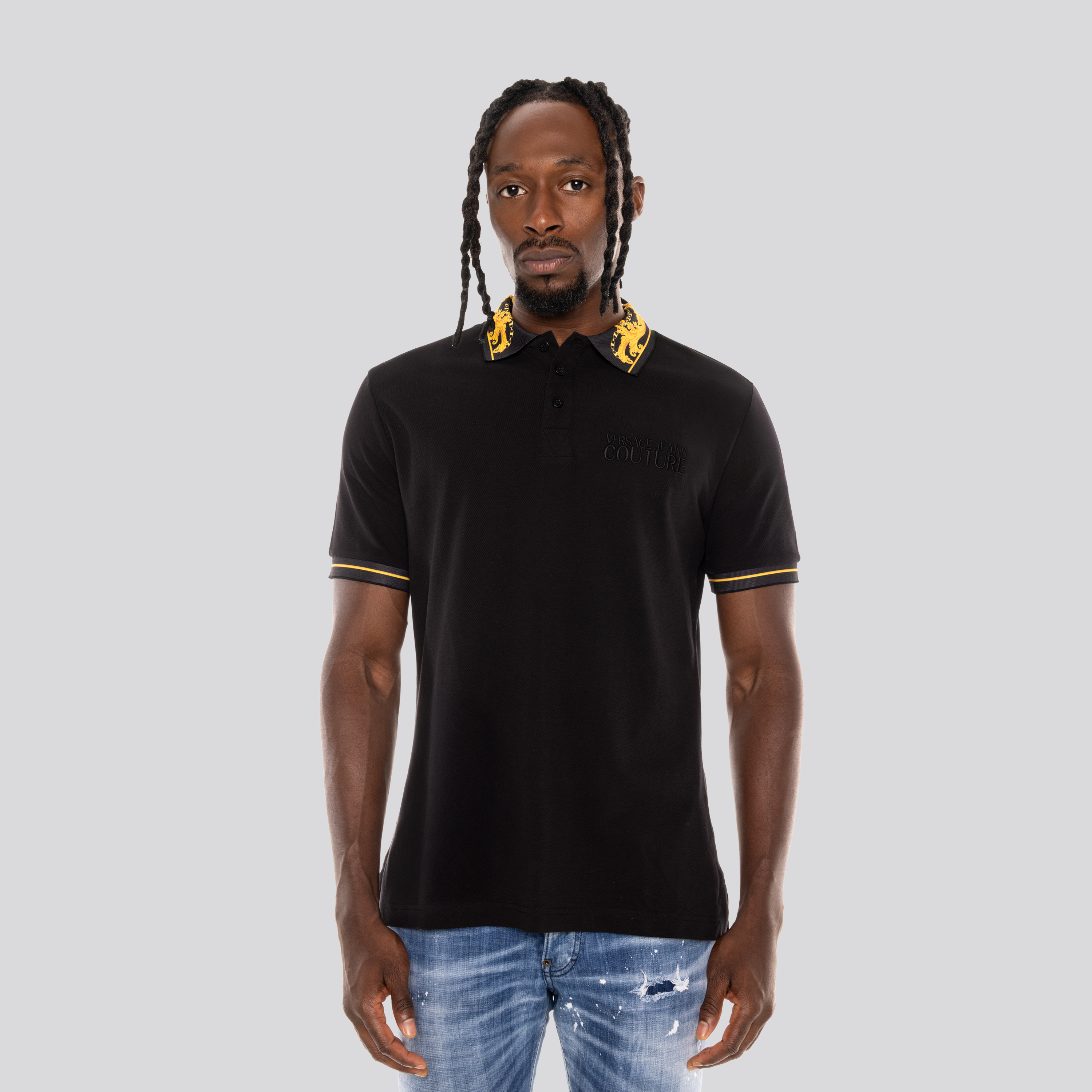 Camiseta Tipo Polo Negra Versace Jeans Couture Baroque
