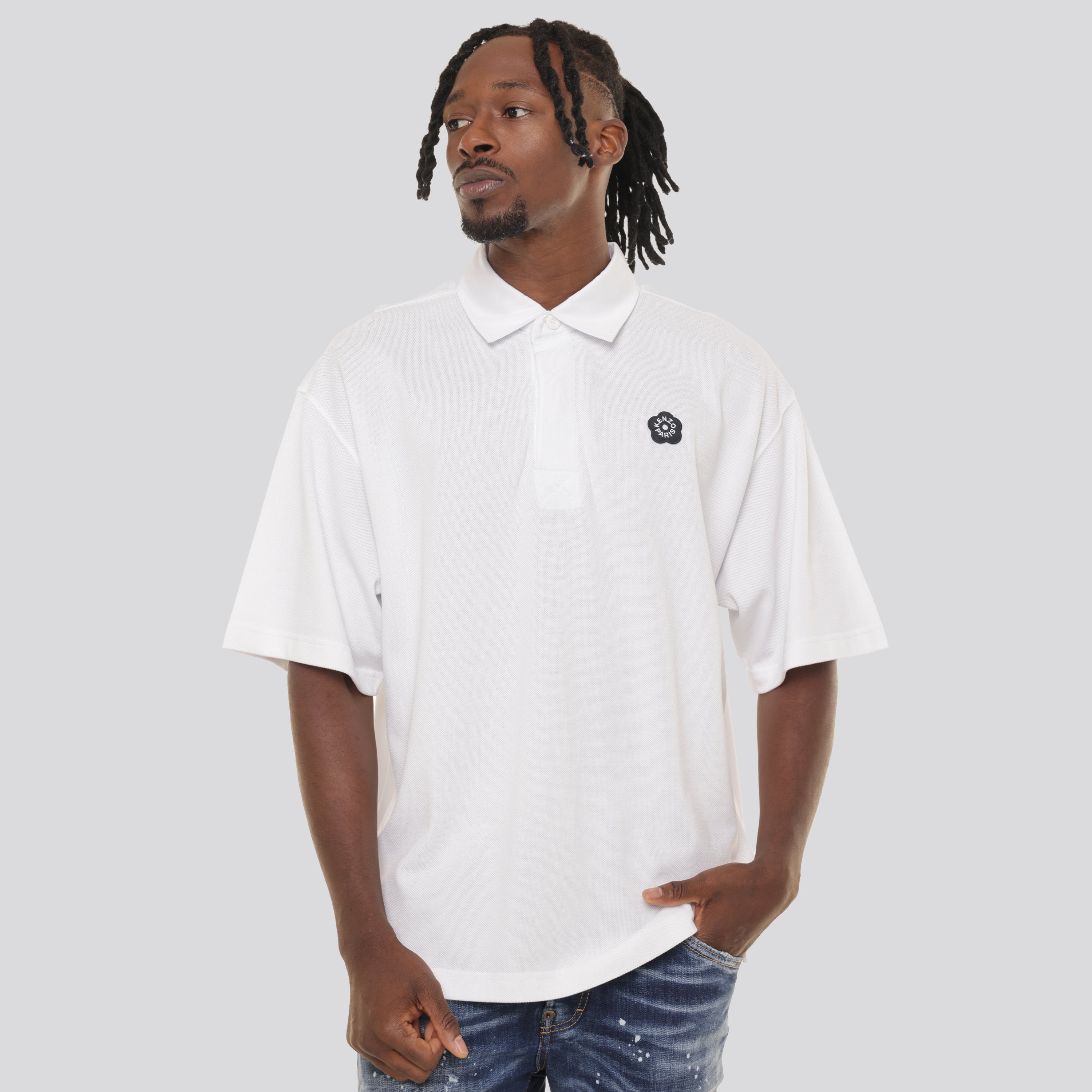 Camiseta Tipo Polo Blanca Kenzo Flower