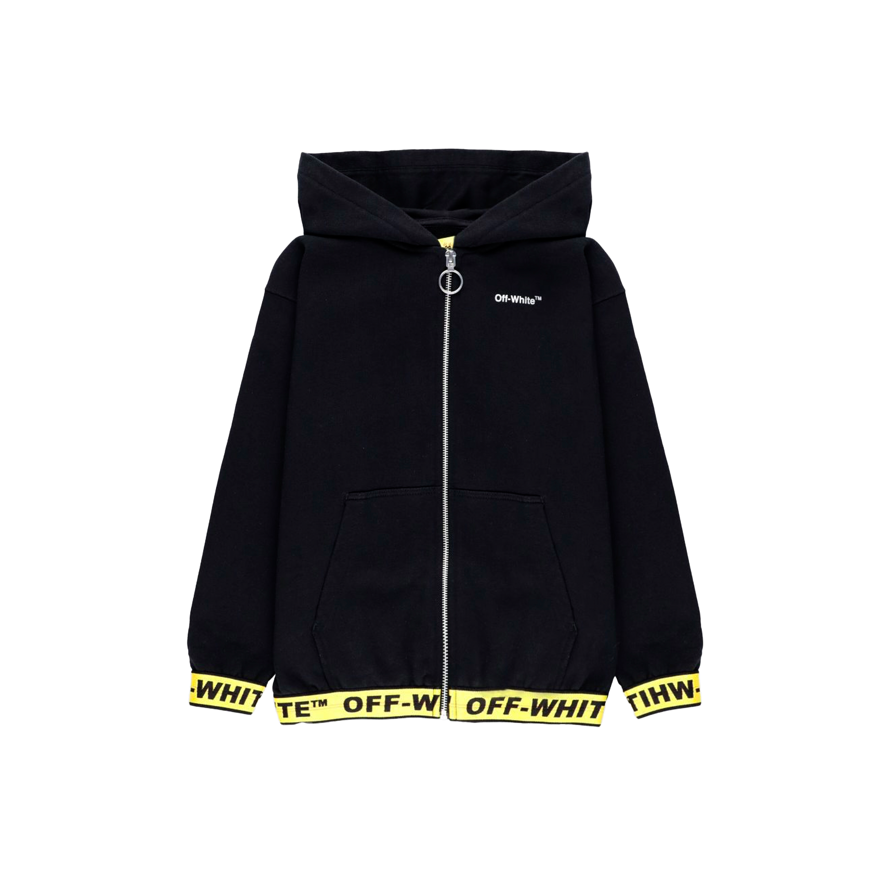 Buzo Tipo Hoodie Zip Black Yellow Off-White Kids Logo Industrial