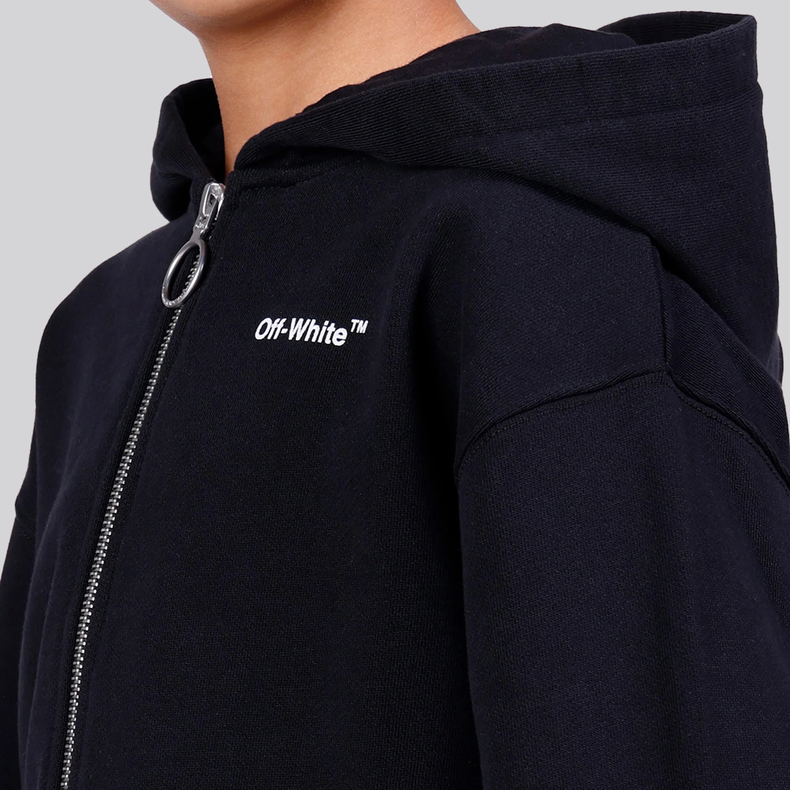 Buzo Tipo Hoodie Zip Black Yellow Off-White Kids Logo Industrial