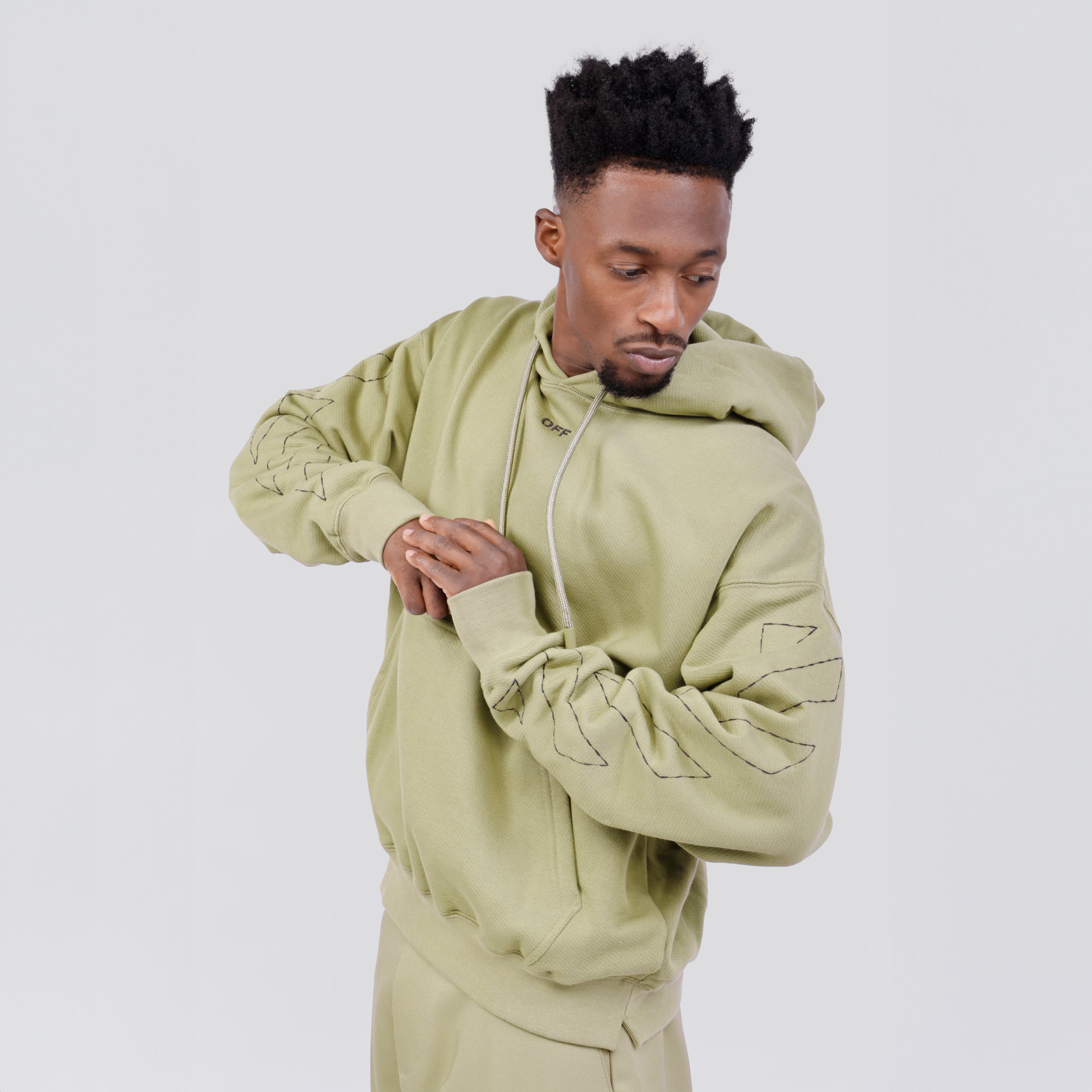 Buzo Tipo Hoodie Beige Off-White Stitch Skate