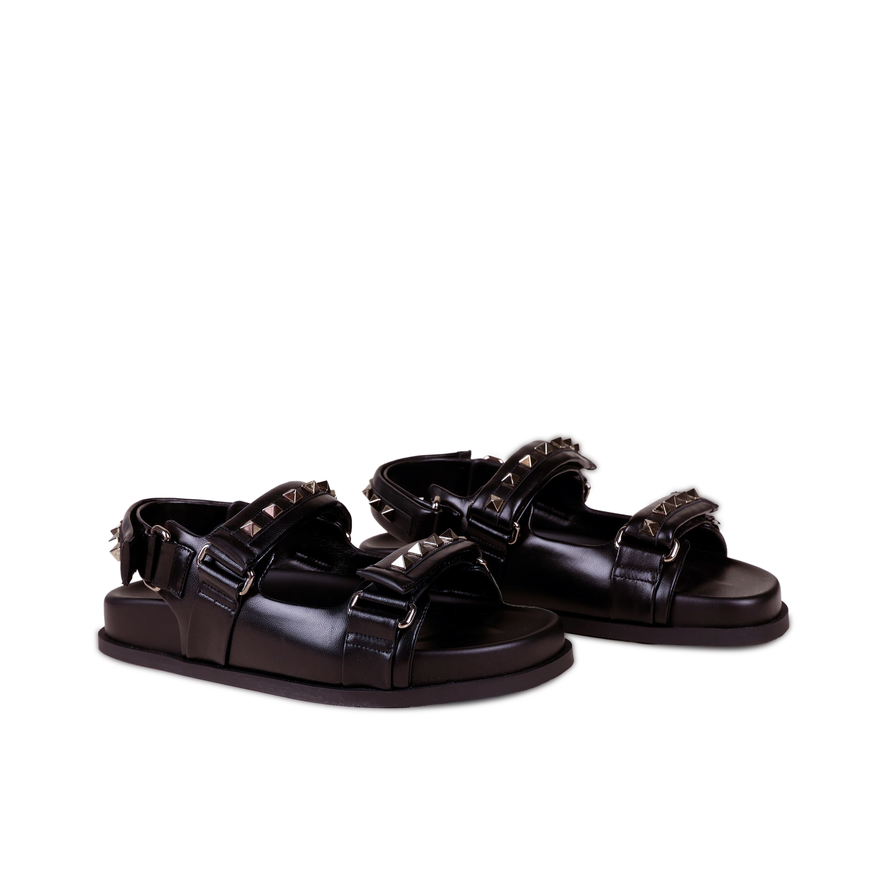 Sandalias Negras Valentino Rockstud Leather Touch-Strap
