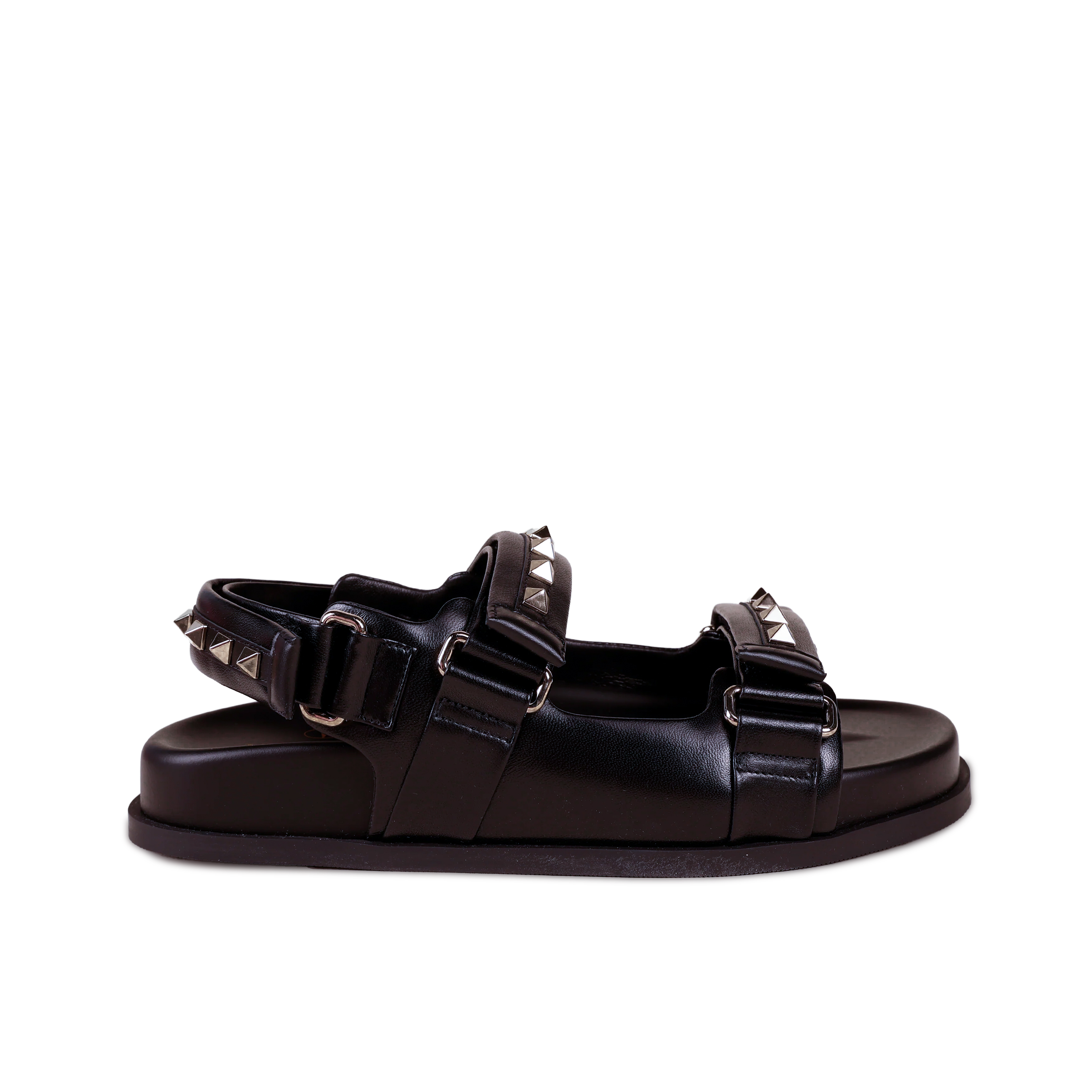 Sandalias Negras Valentino Rockstud Leather Touch-Strap