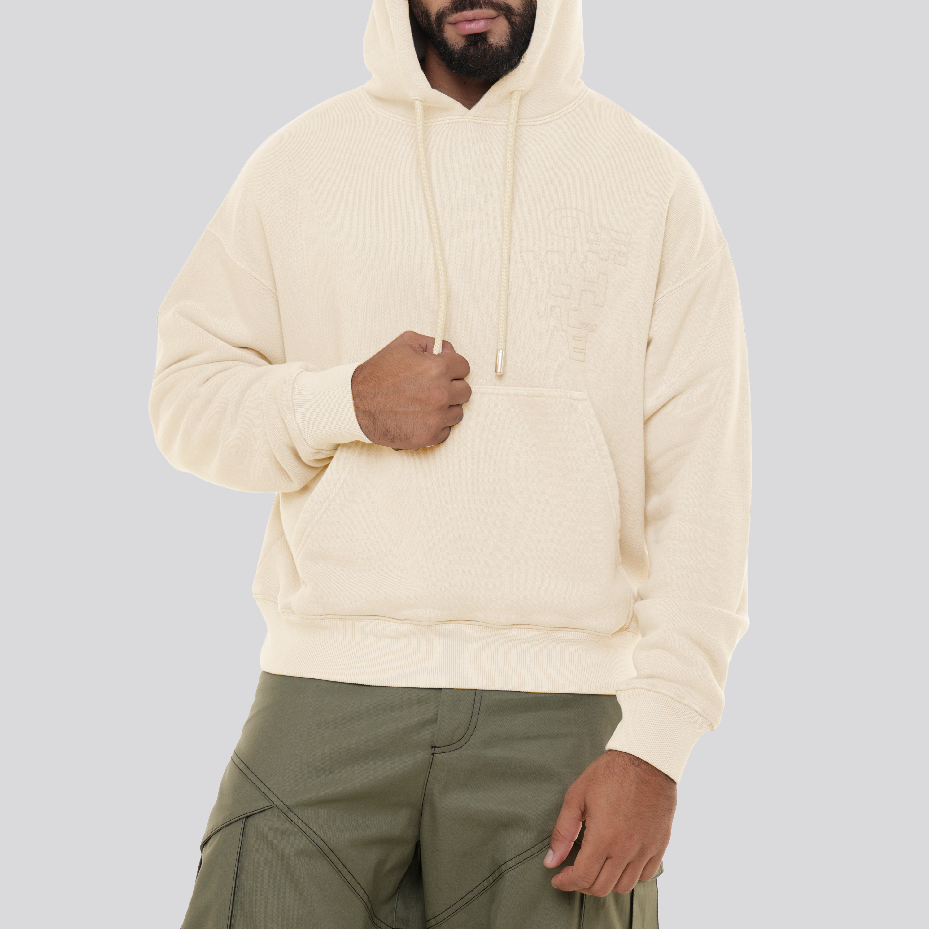 Buzo Tipo Hoodie Beige Off-White Outline Arrow