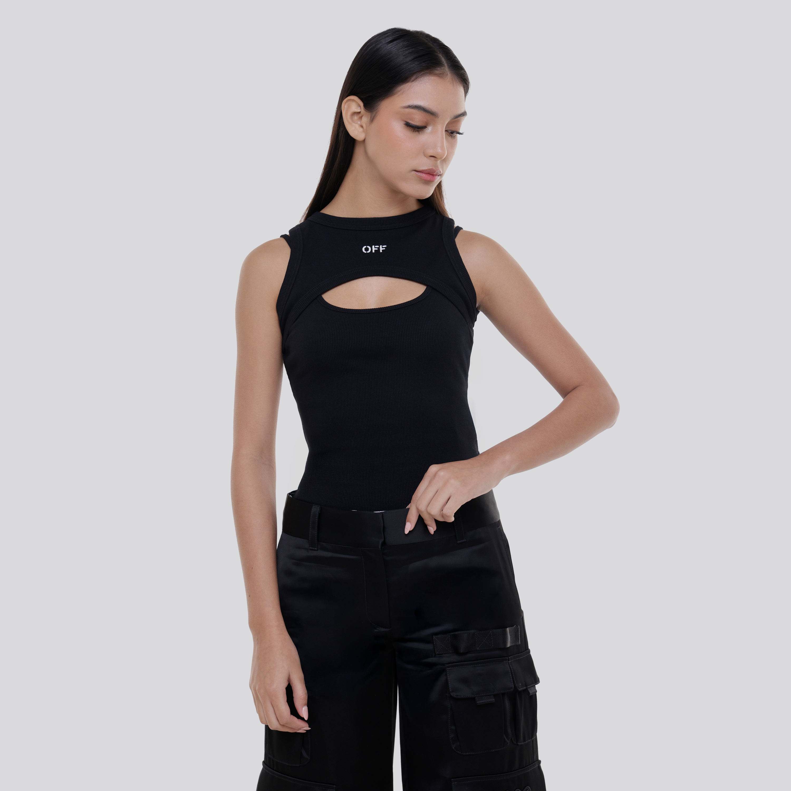 Top Negro Off-White Off Stamp Rib Round