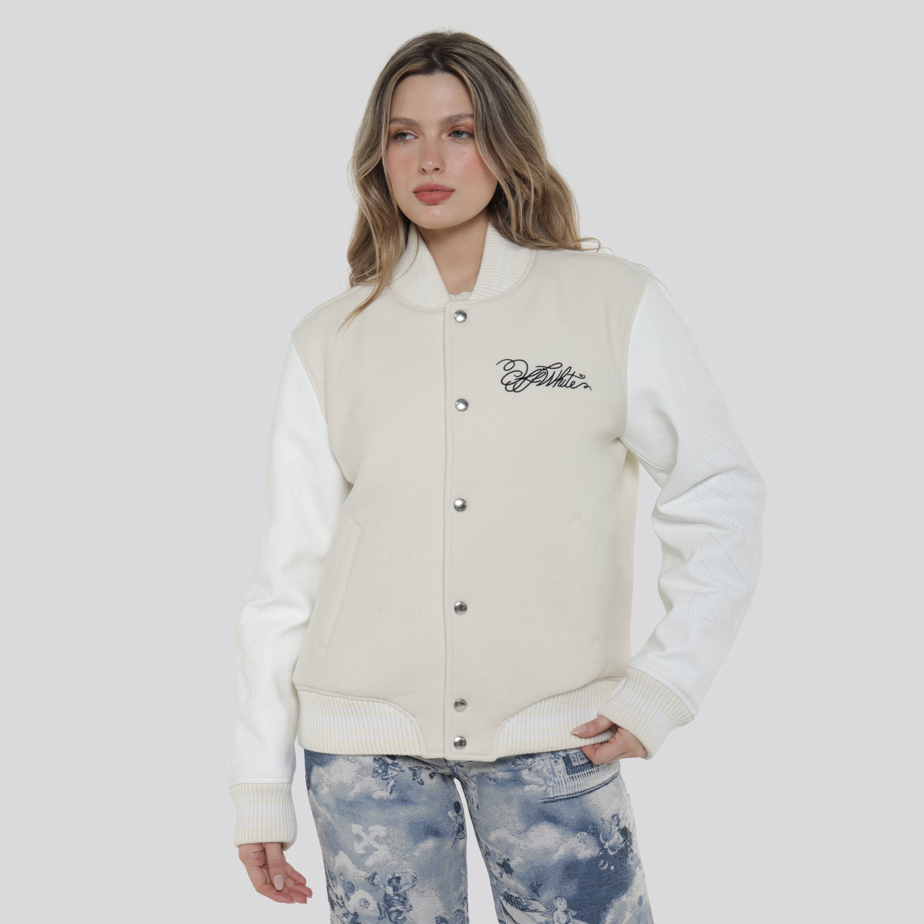 Chaqueta Beige Off-White Rose Valley Varsity