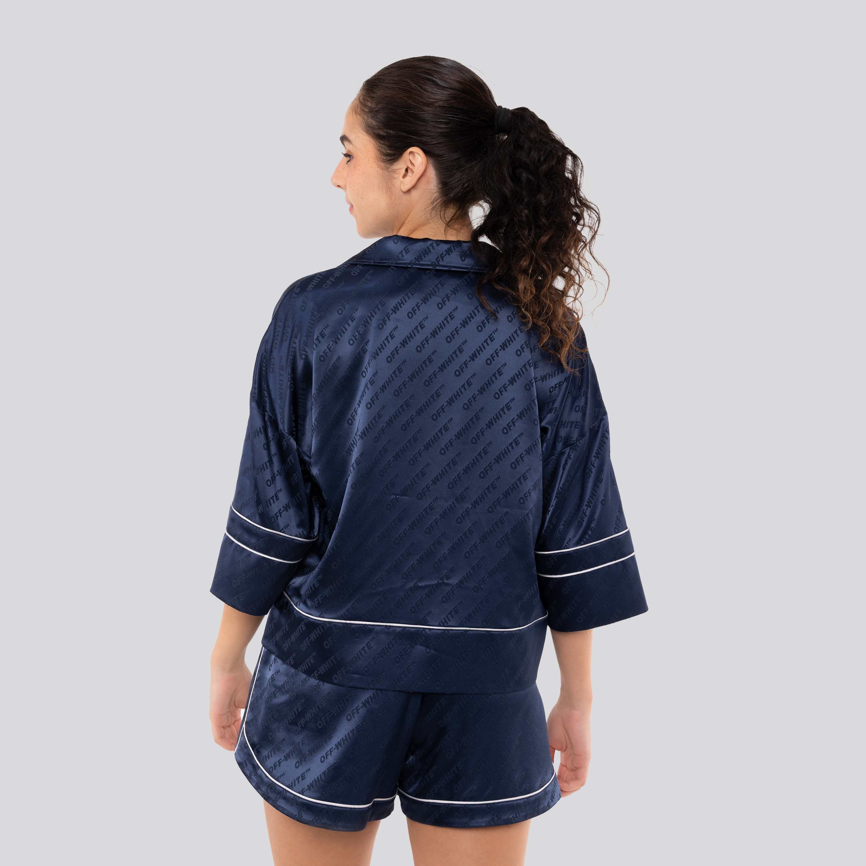 Camisa Azul Off-White Satin Off Monogram