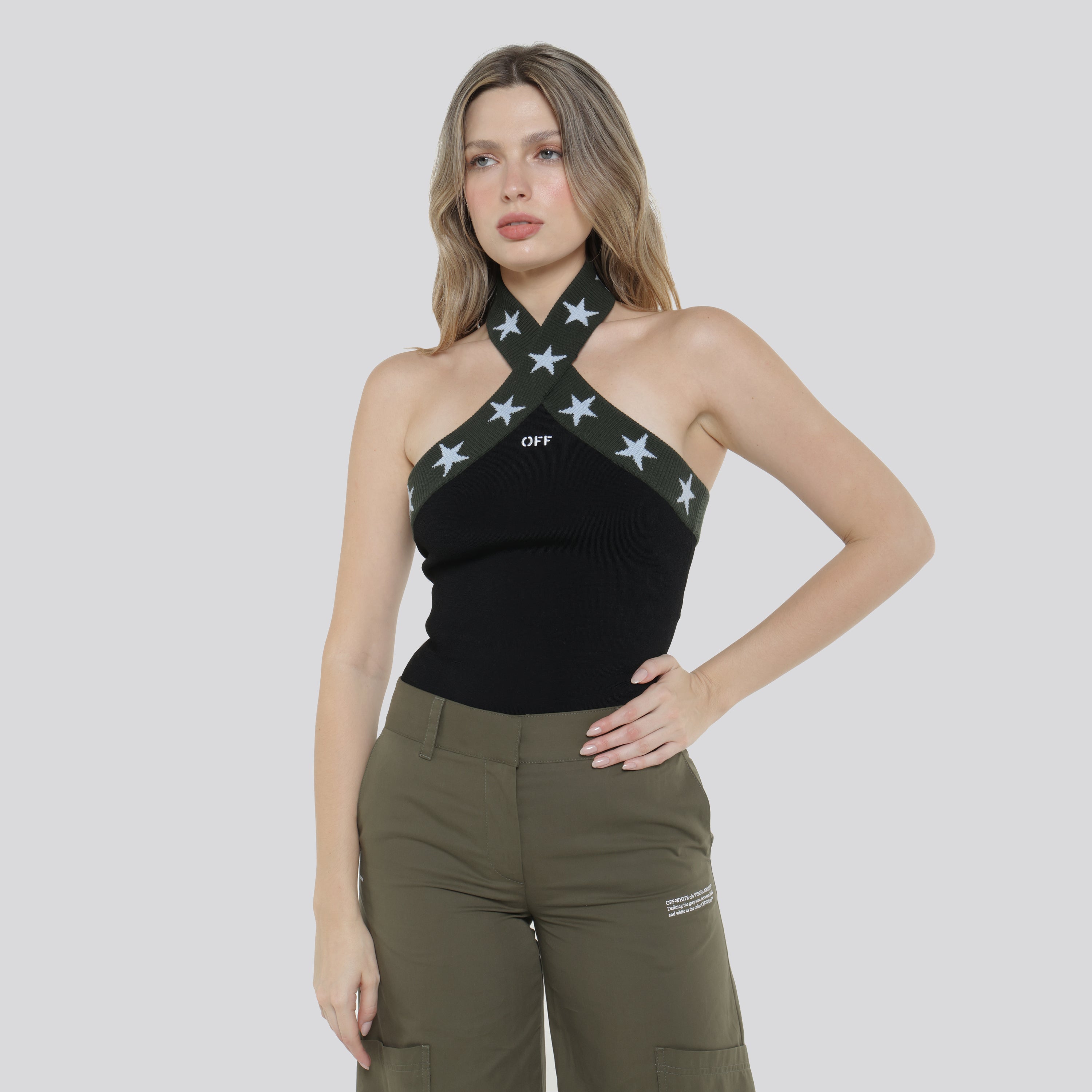 Top Negro Off-White Cross Collar Star
