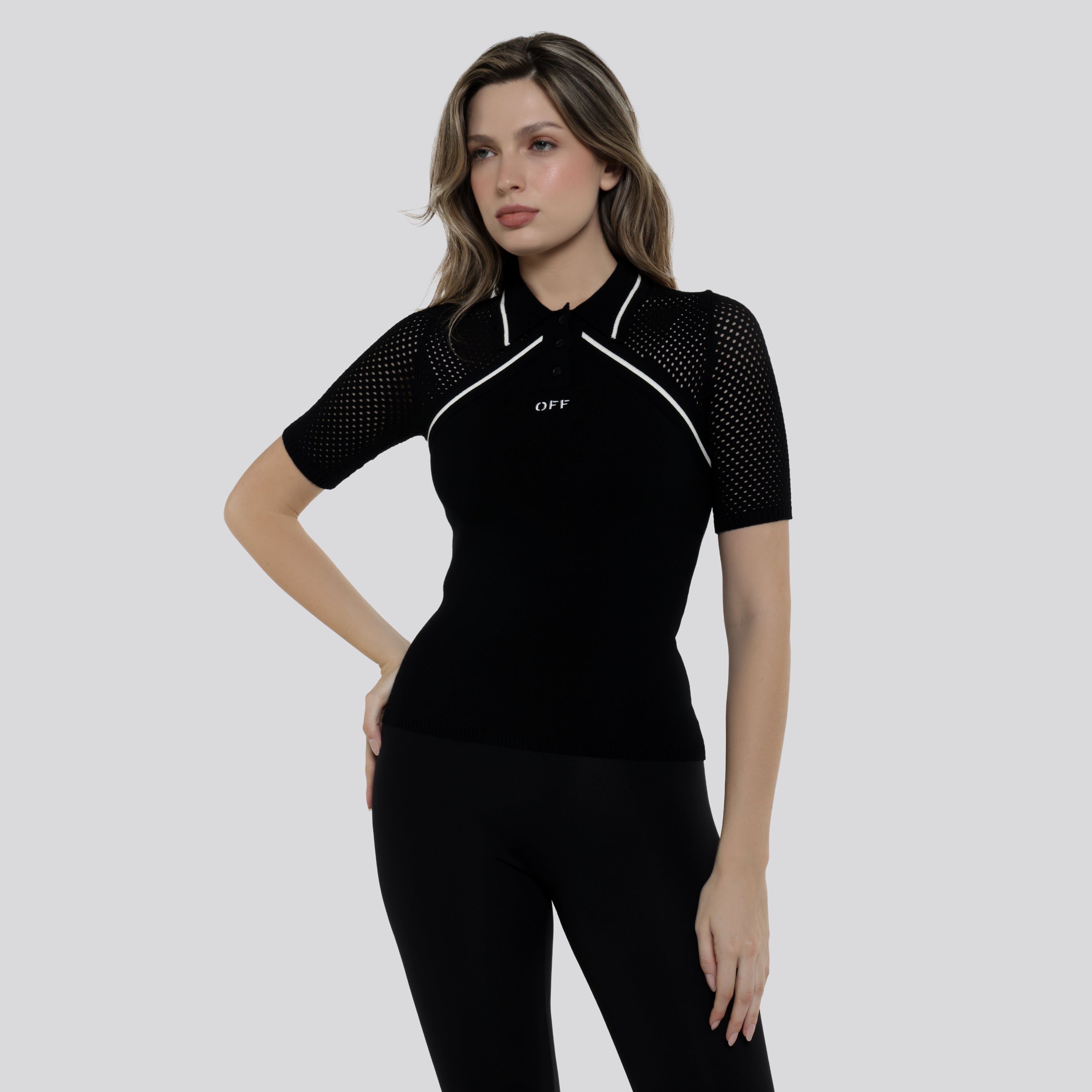 Camiseta Tipo Polo Negra Off-White Net Brenda