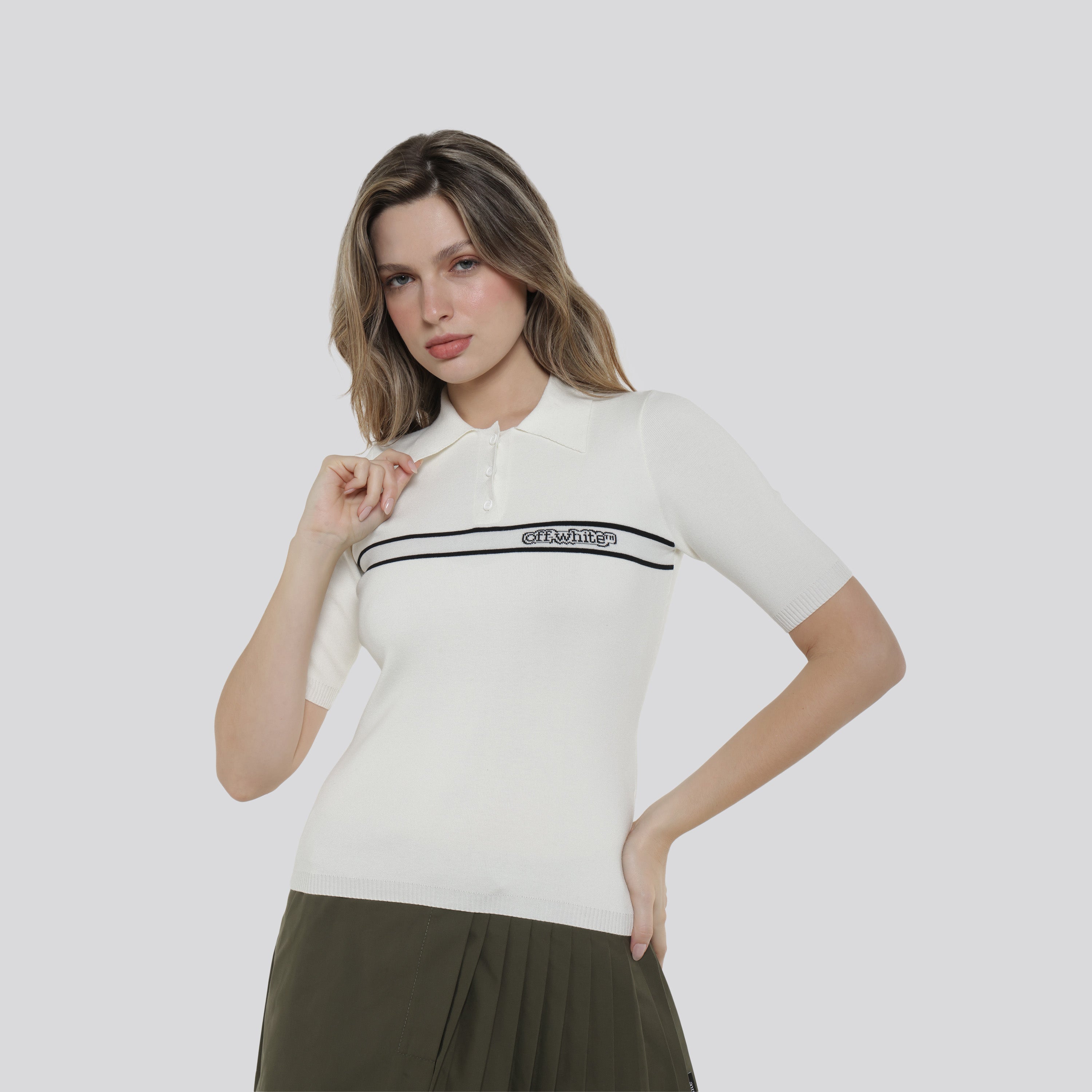 Camiseta Tipo Polo Crema Off White Logo Stripe