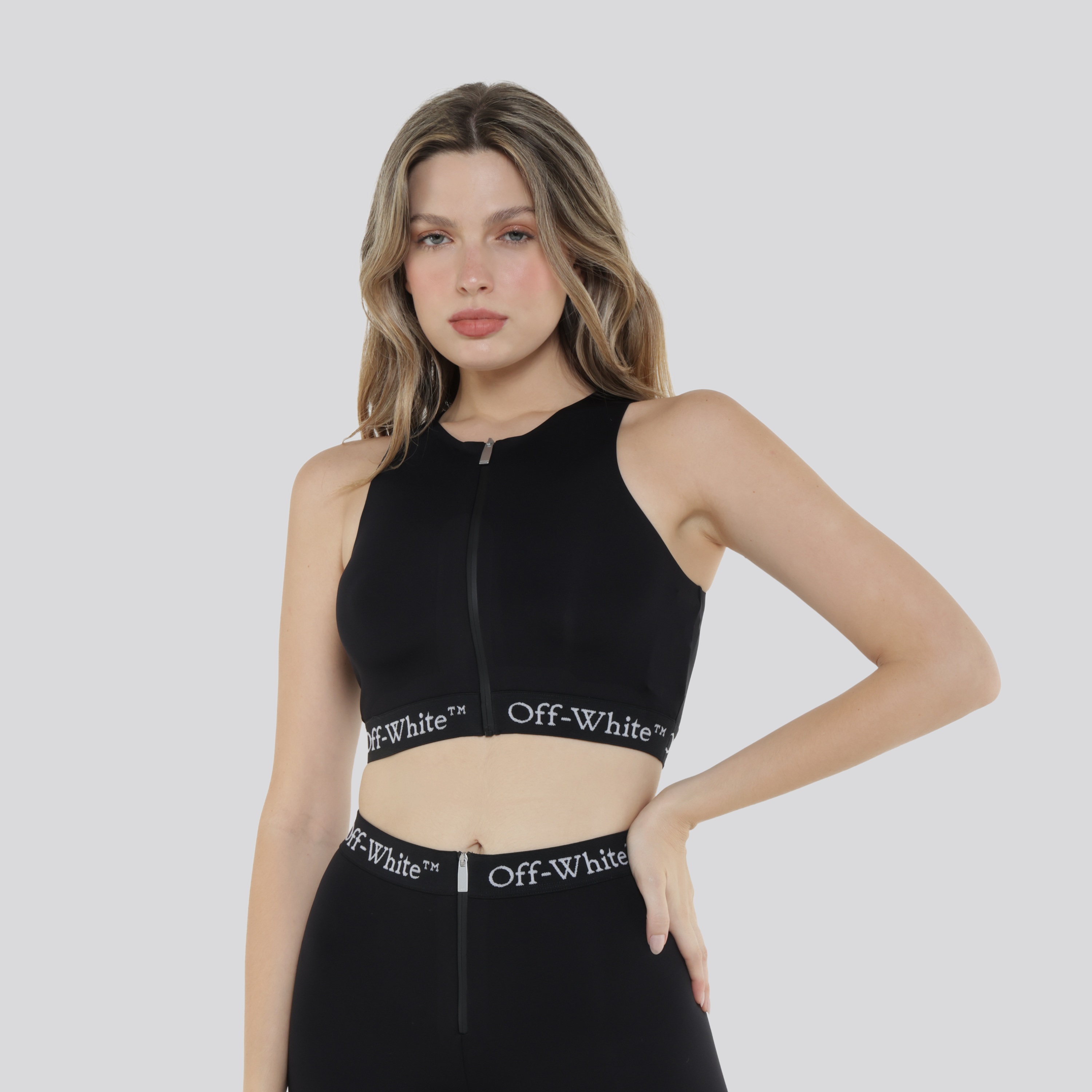 Top Negro Off-White Logoband Zipped Rowing