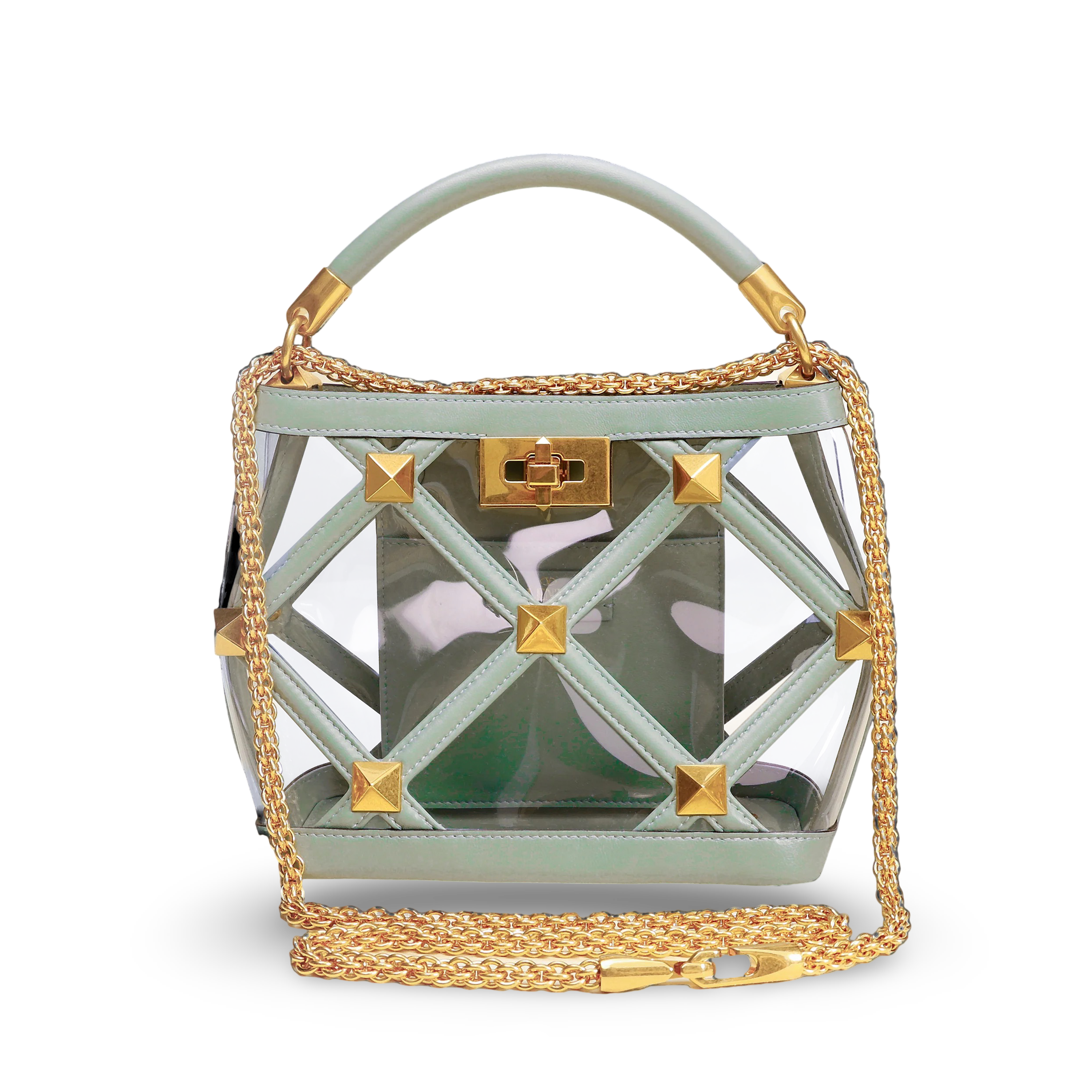 Bolso Verde Transparente Valentino Roman Stud