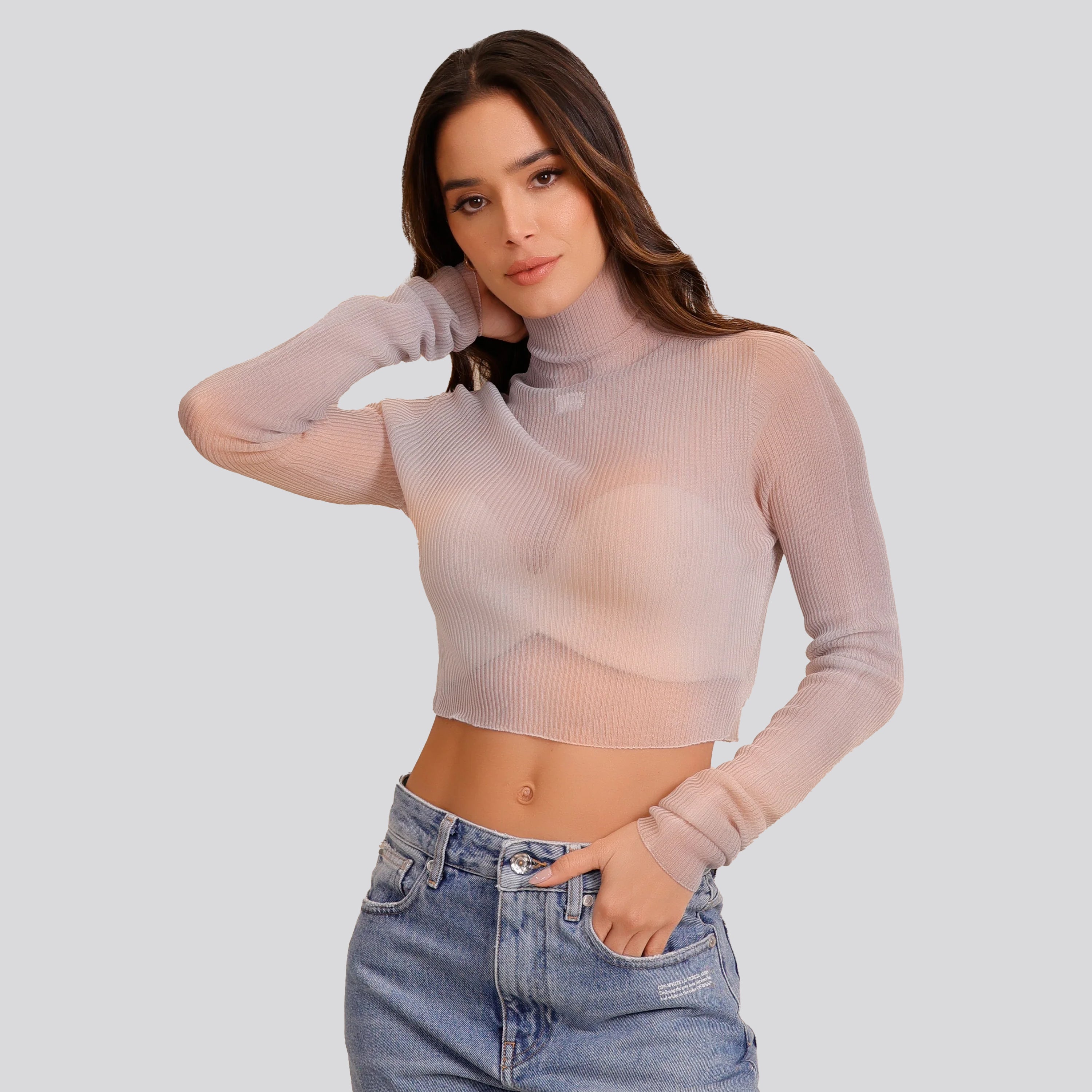 Top Camel Off-White Turtle Neck