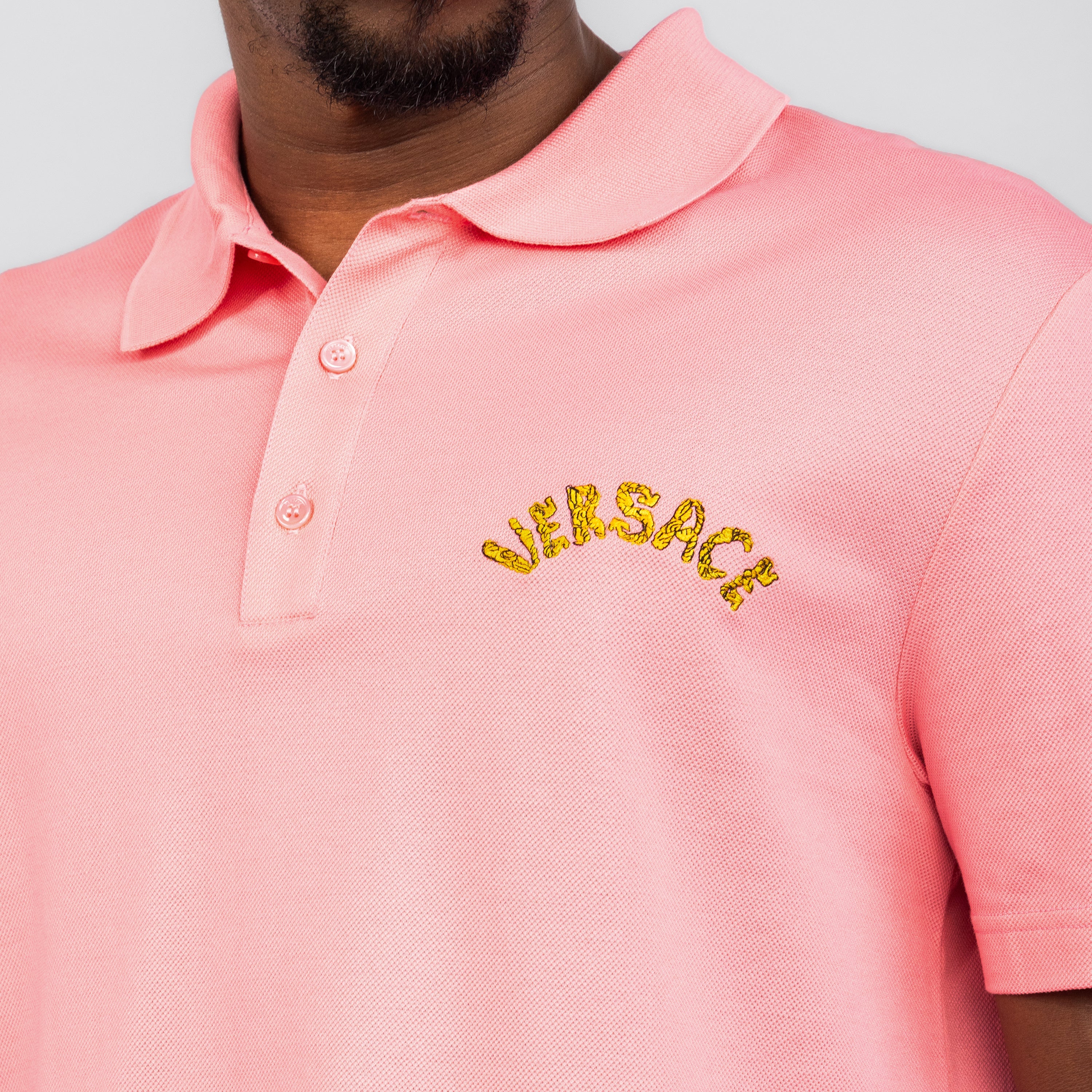 Camiseta Tipo Polo Rosada Versace Embroidered Logo