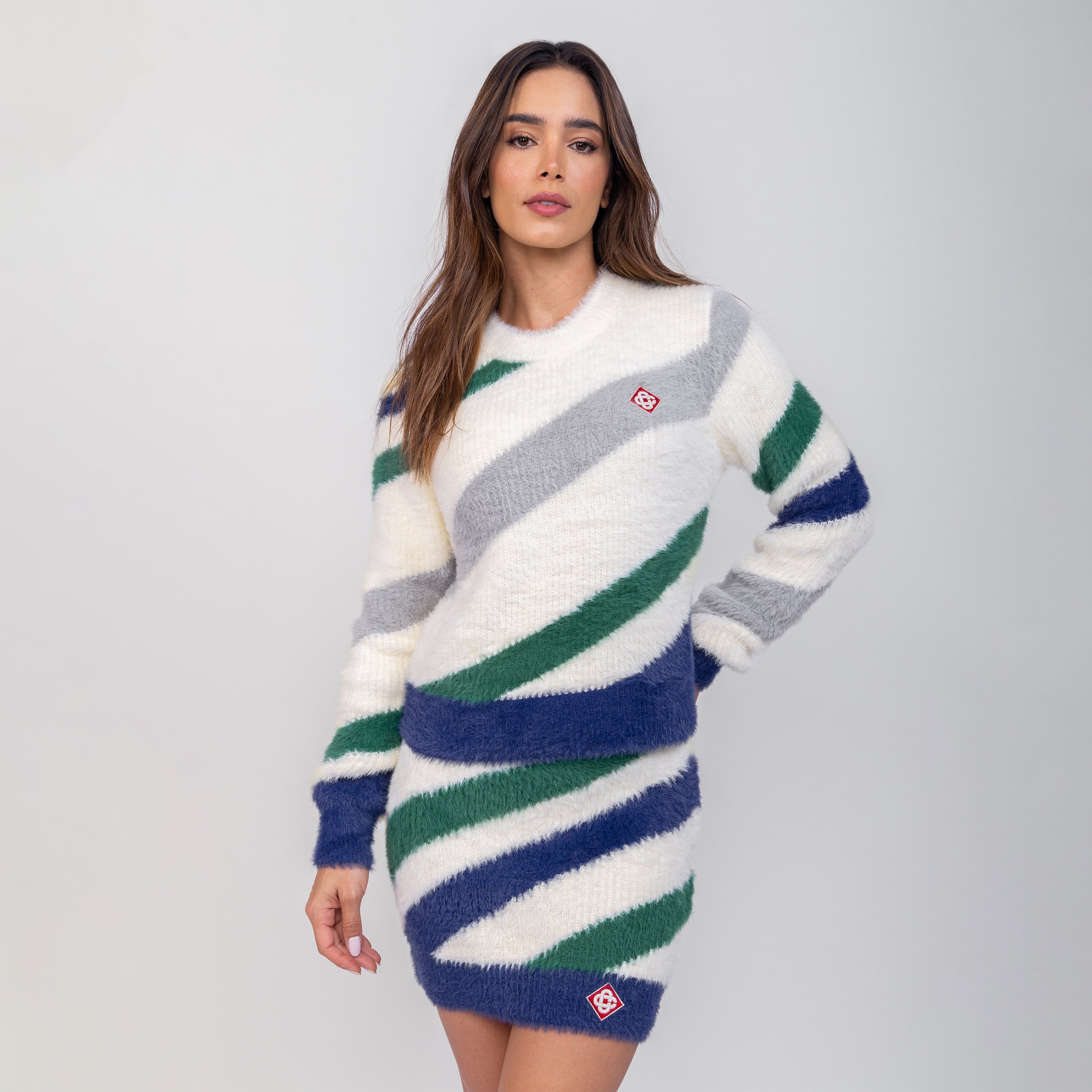 Suéter Blanco Casablanca Furry Striped