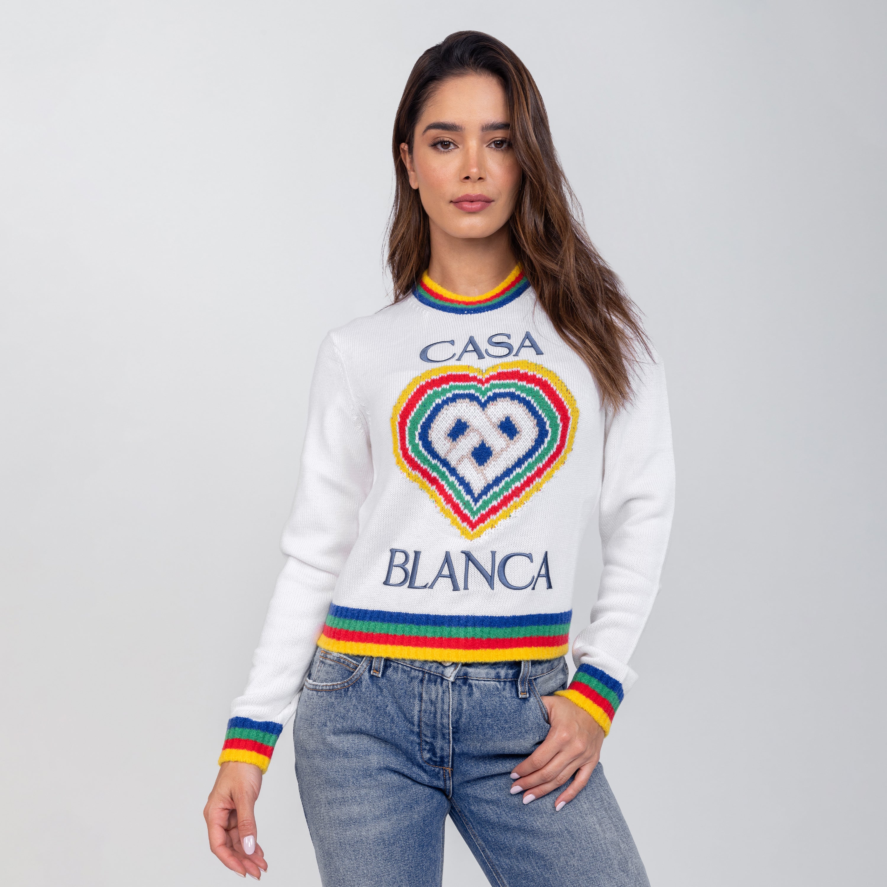 Suéter Blanco Casablanca Heart Rainbow