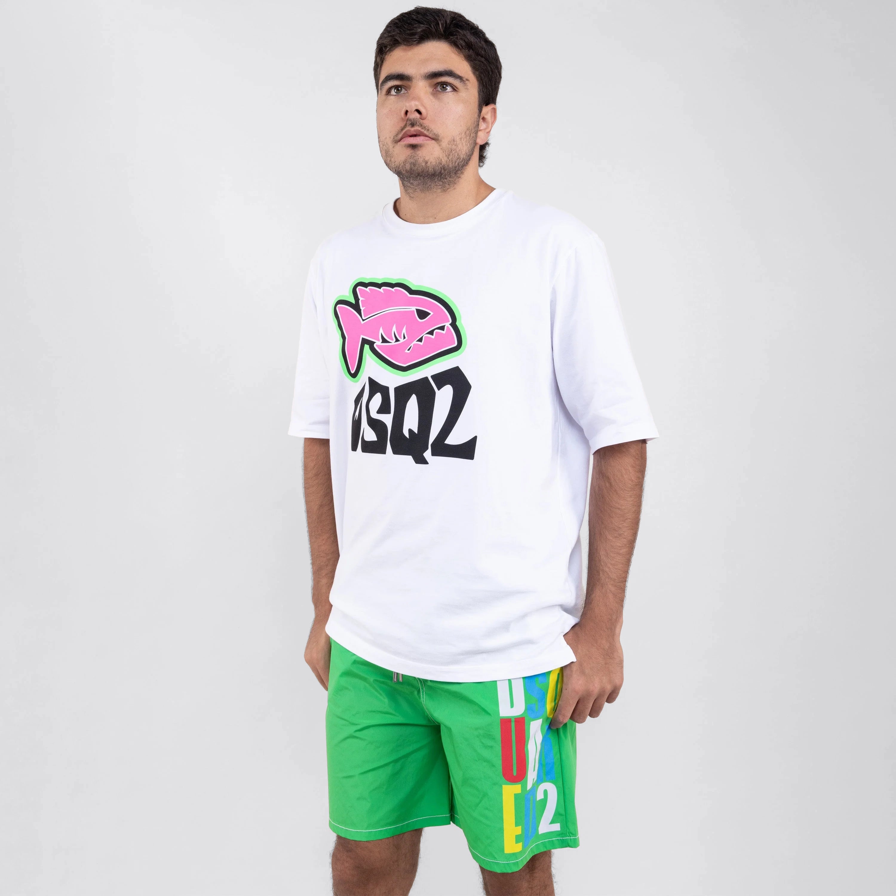 Pantaloneta Verde Dsquared2 Logo Multicolor