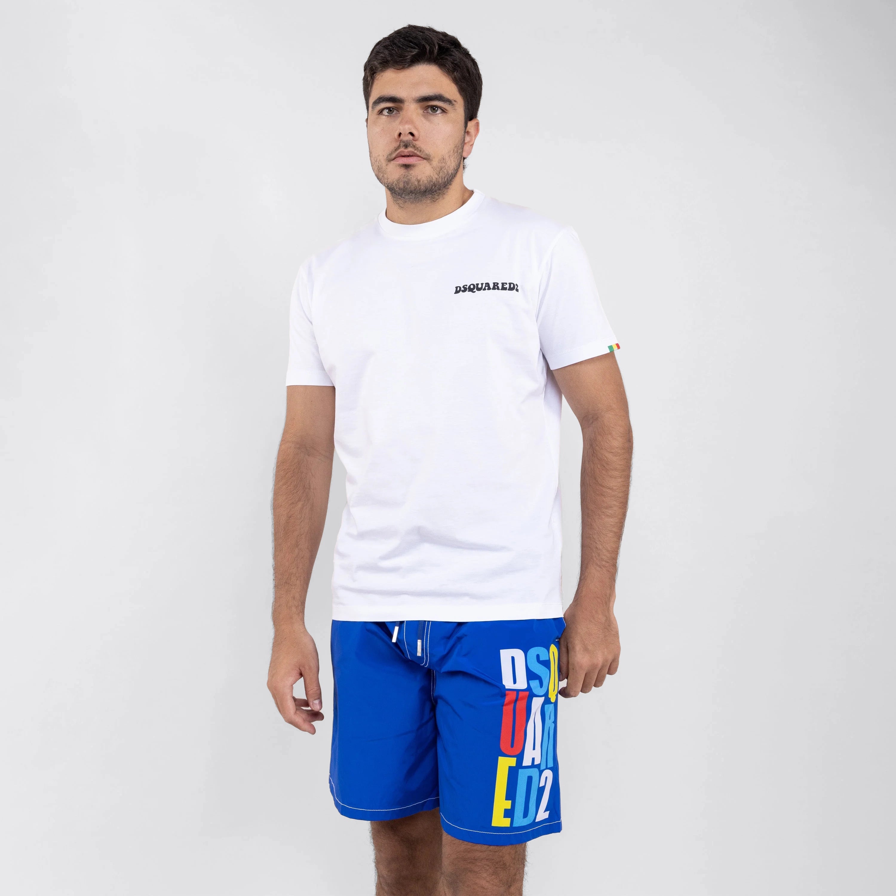 Pantaloneta Azul Dsquared2 Logo Multicolor Long