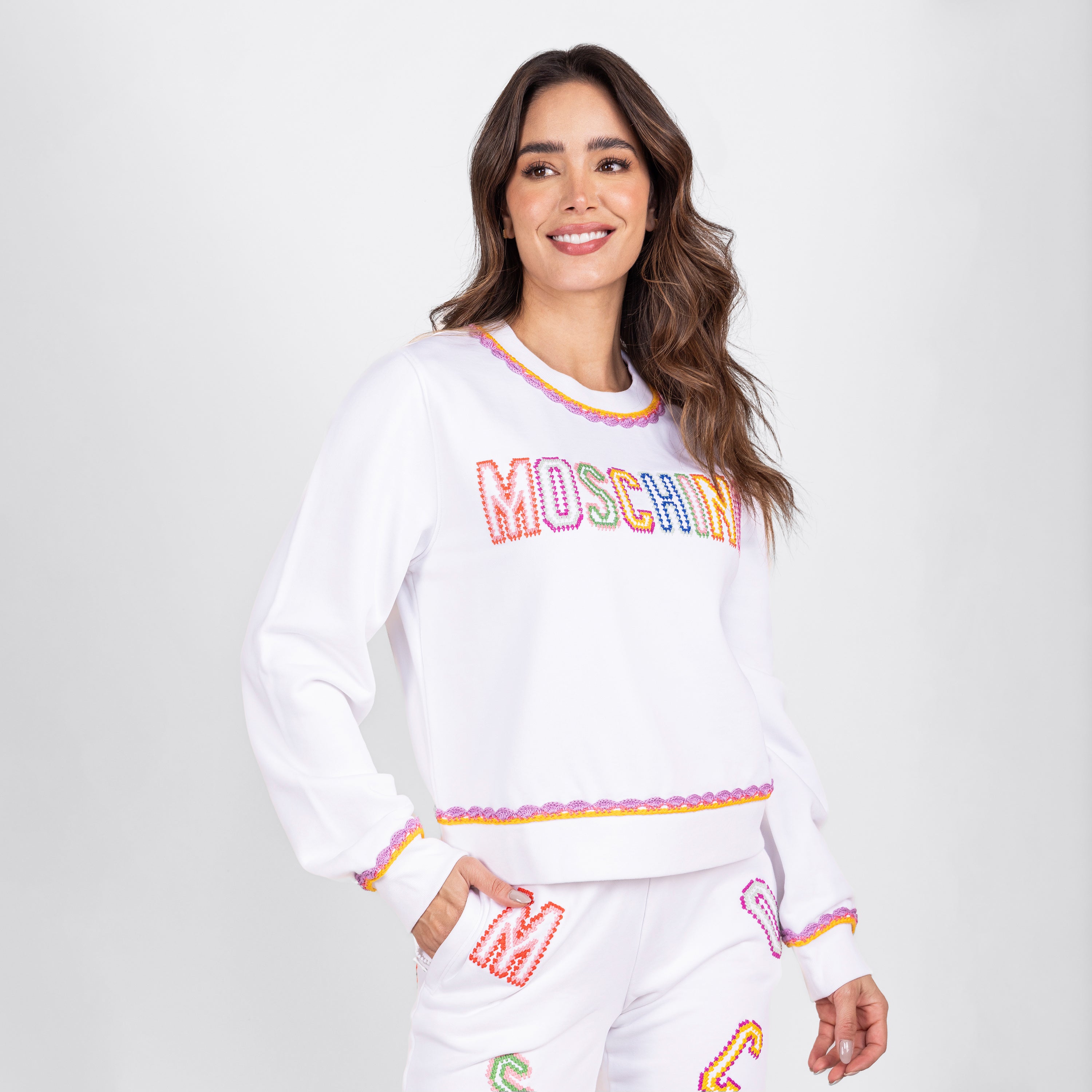 Suéter Blanco Moschino Couture Multicolor Logo