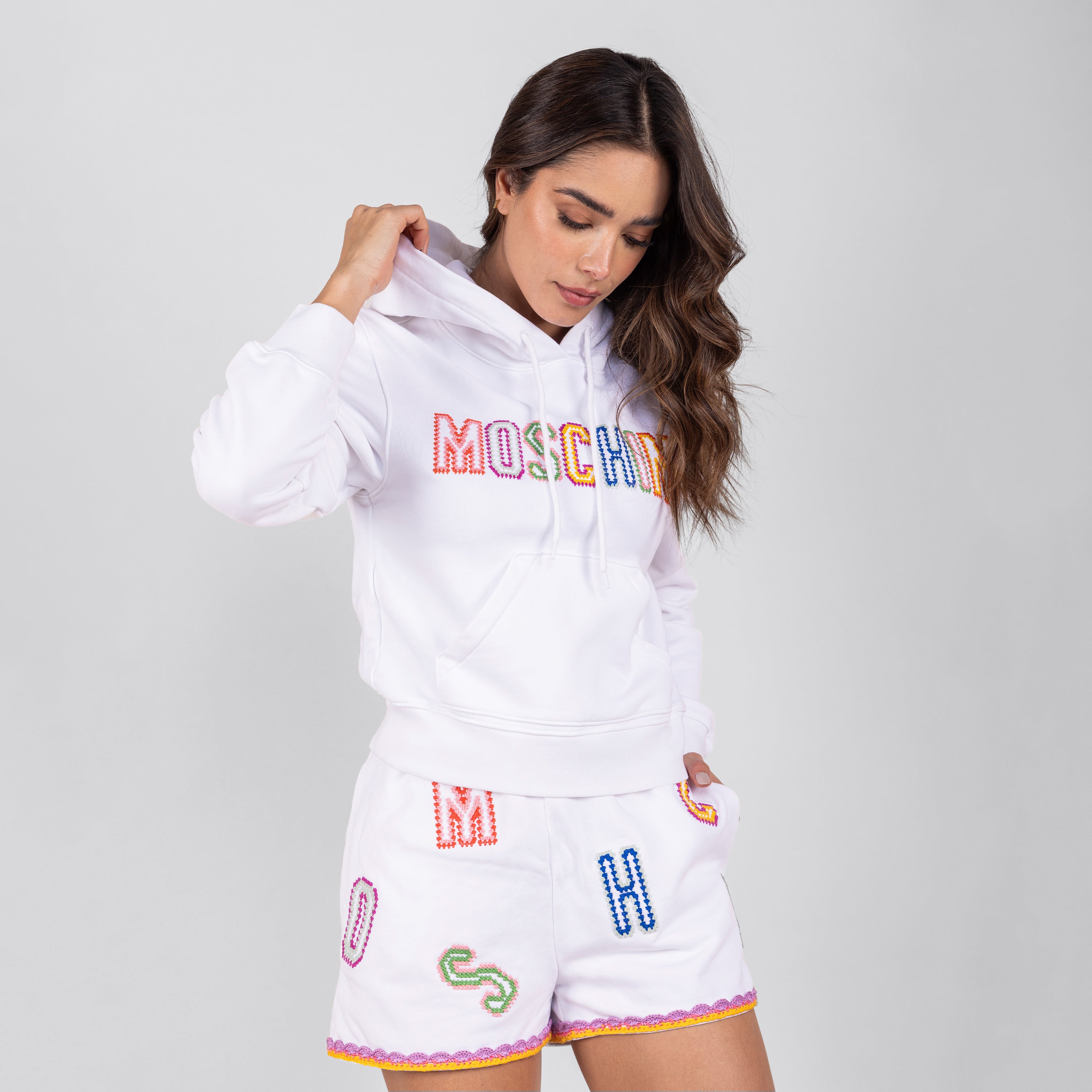 Buzo Tipo Hoodie Blanco Moschino Couture Multicolor Logo