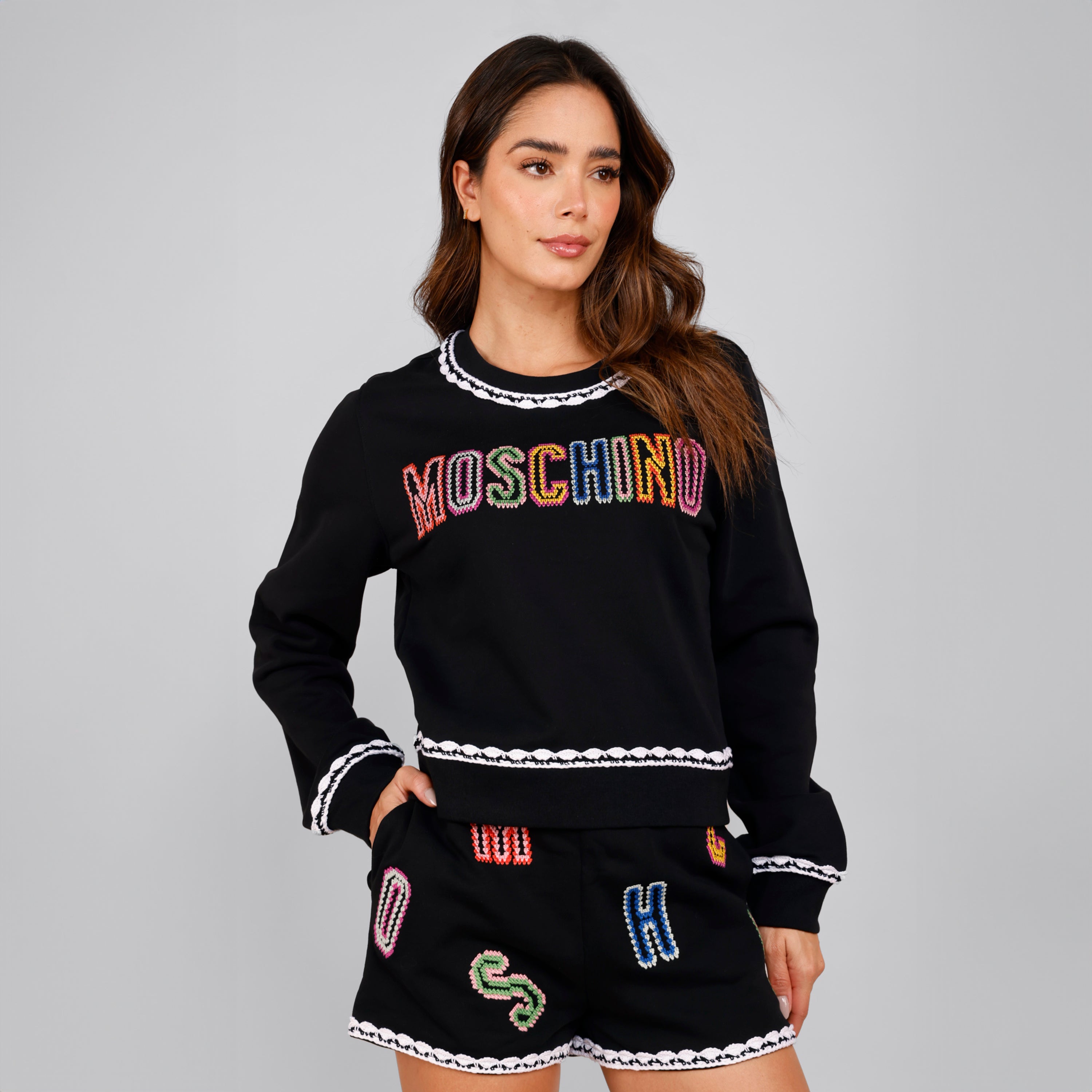 Short Negro Moschino Couture Multicolor Letters