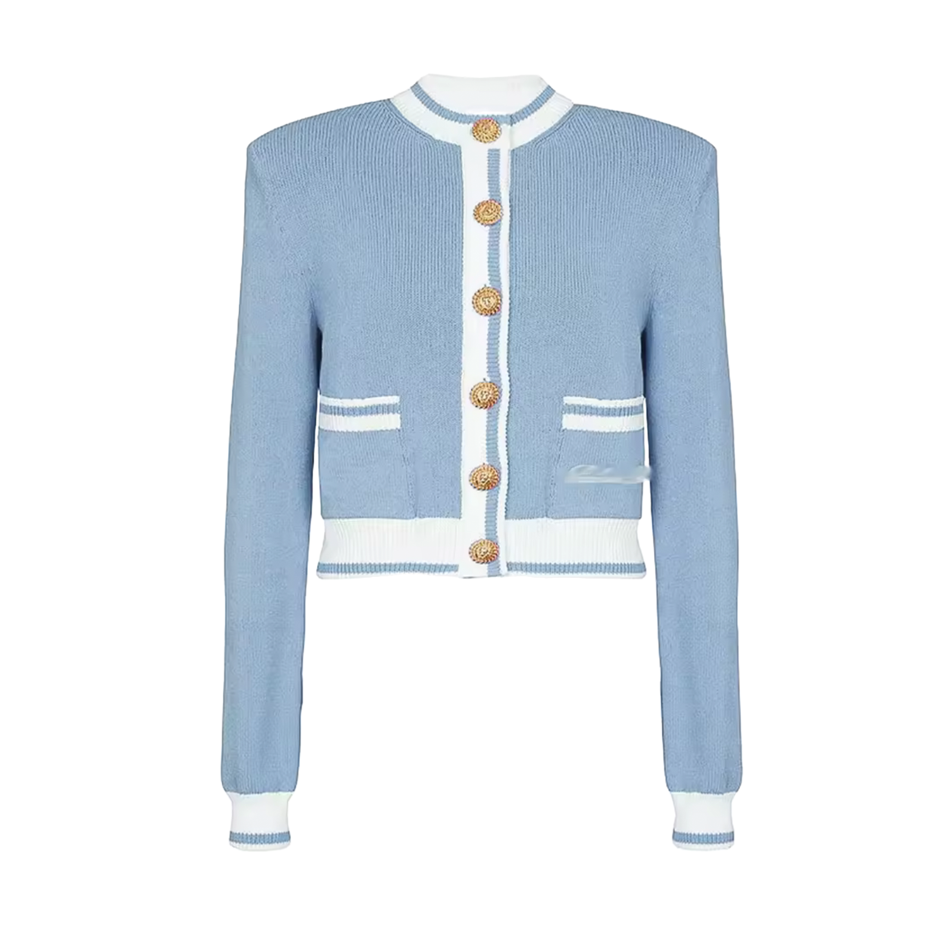 Buzo Celeste Balmain Light Blue Signature Buttoned Knit Cardigan