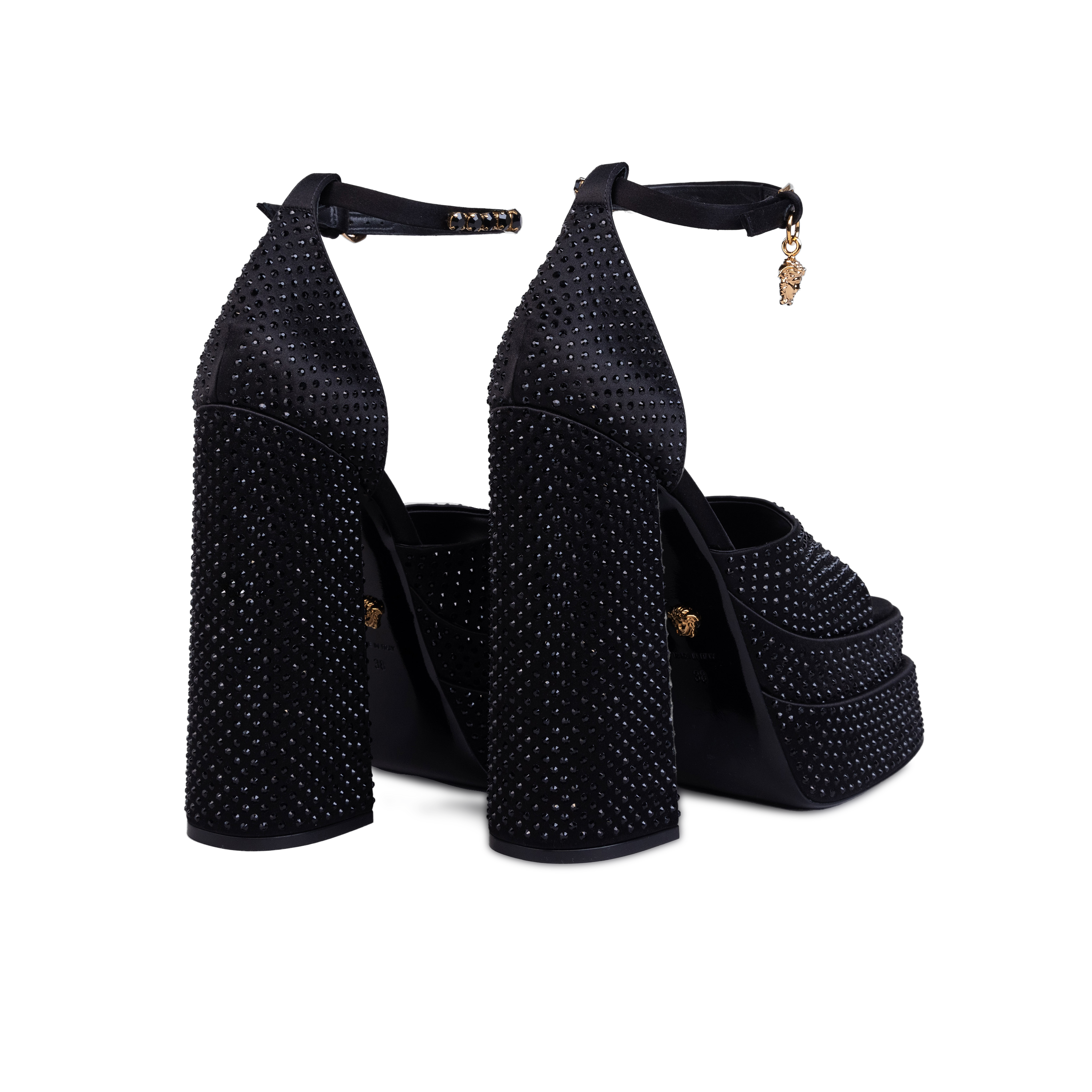 Tacones Negros Versace Swarovski Medusa Aevitas / Intrico 155 mm