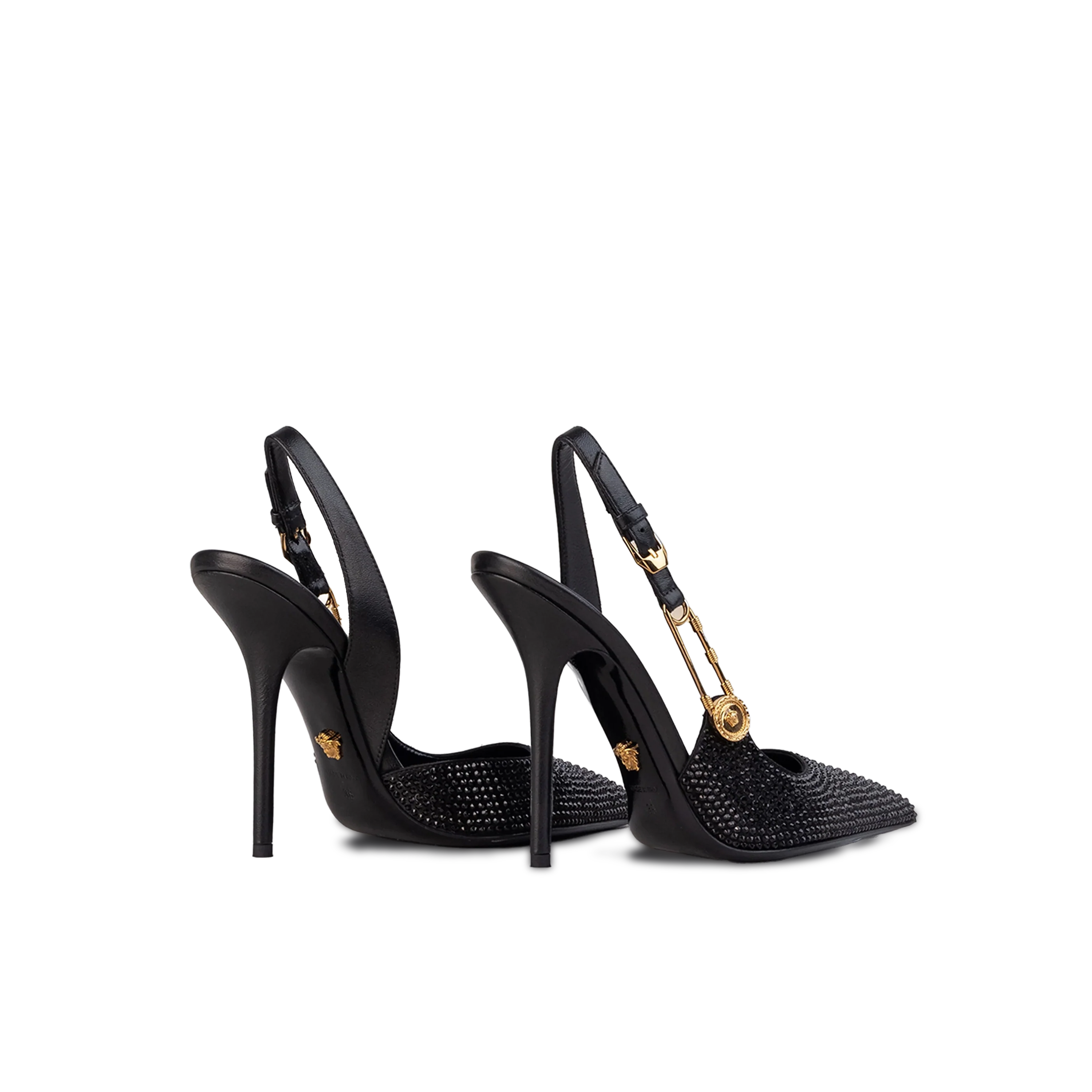 Tacones Negros Versace Rhinestones Safety-Pink 125 mm