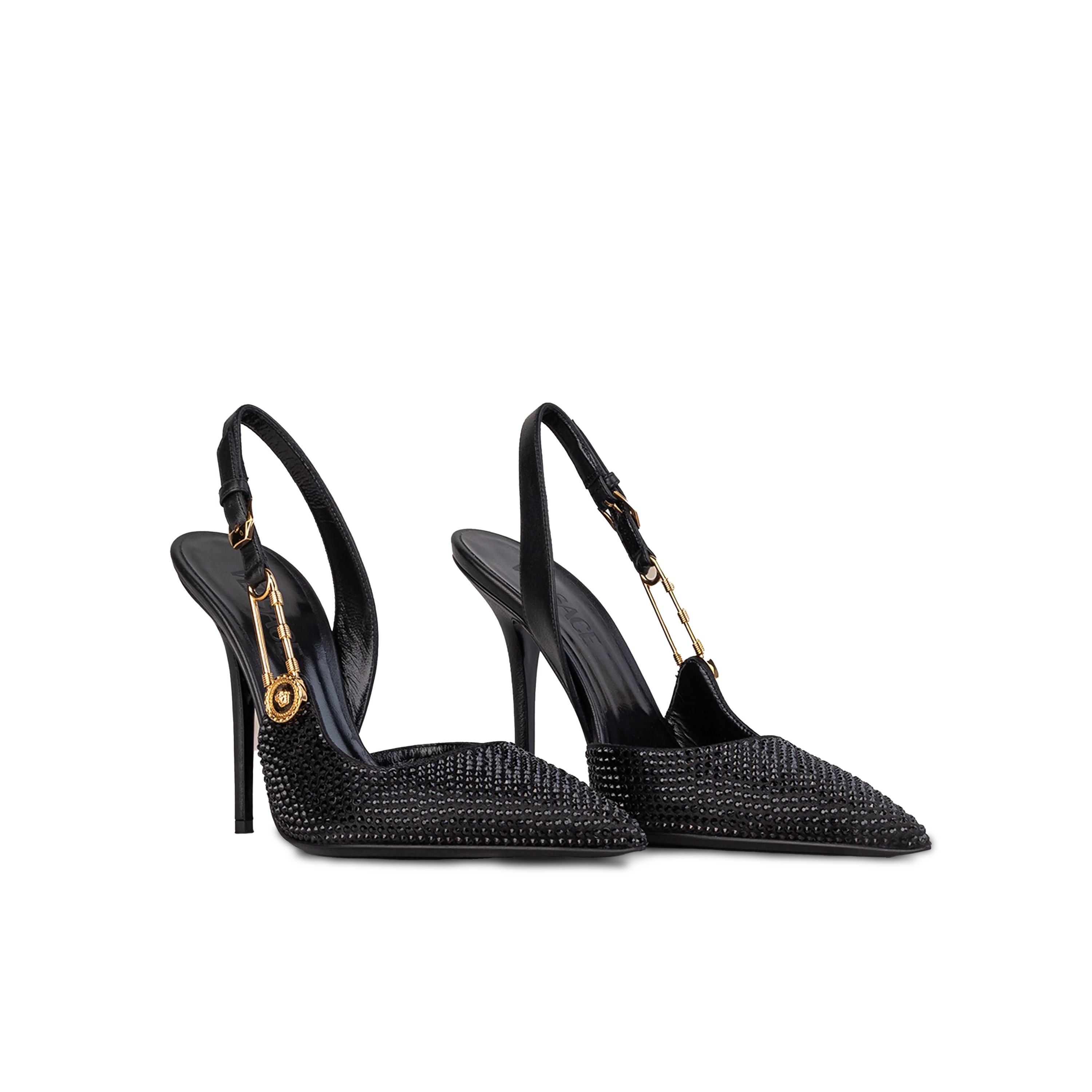 Tacones Negros Versace Rhinestones Safety-Pink 125 mm