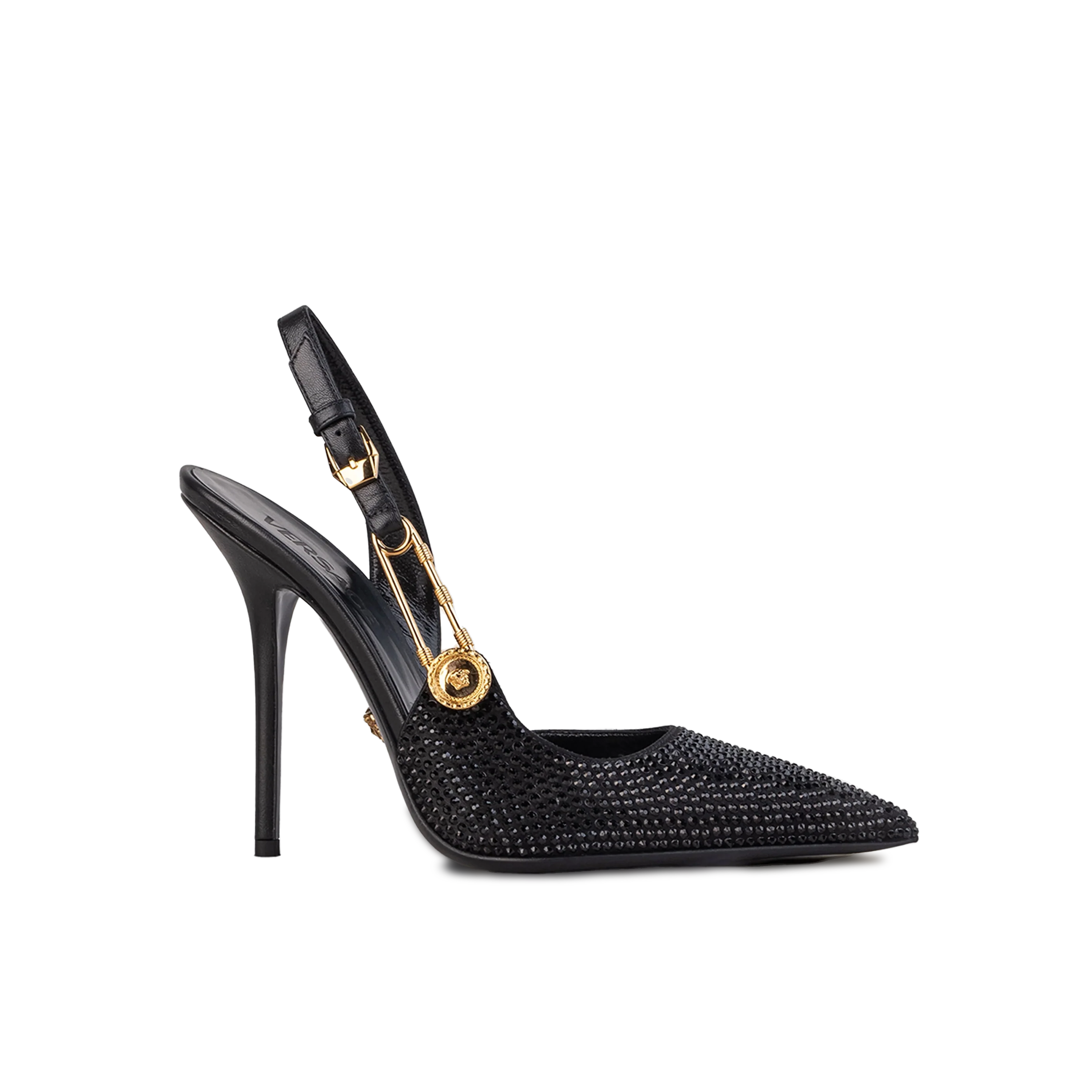 Tacones Negros Versace Rhinestones Safety-Pink 125 mm