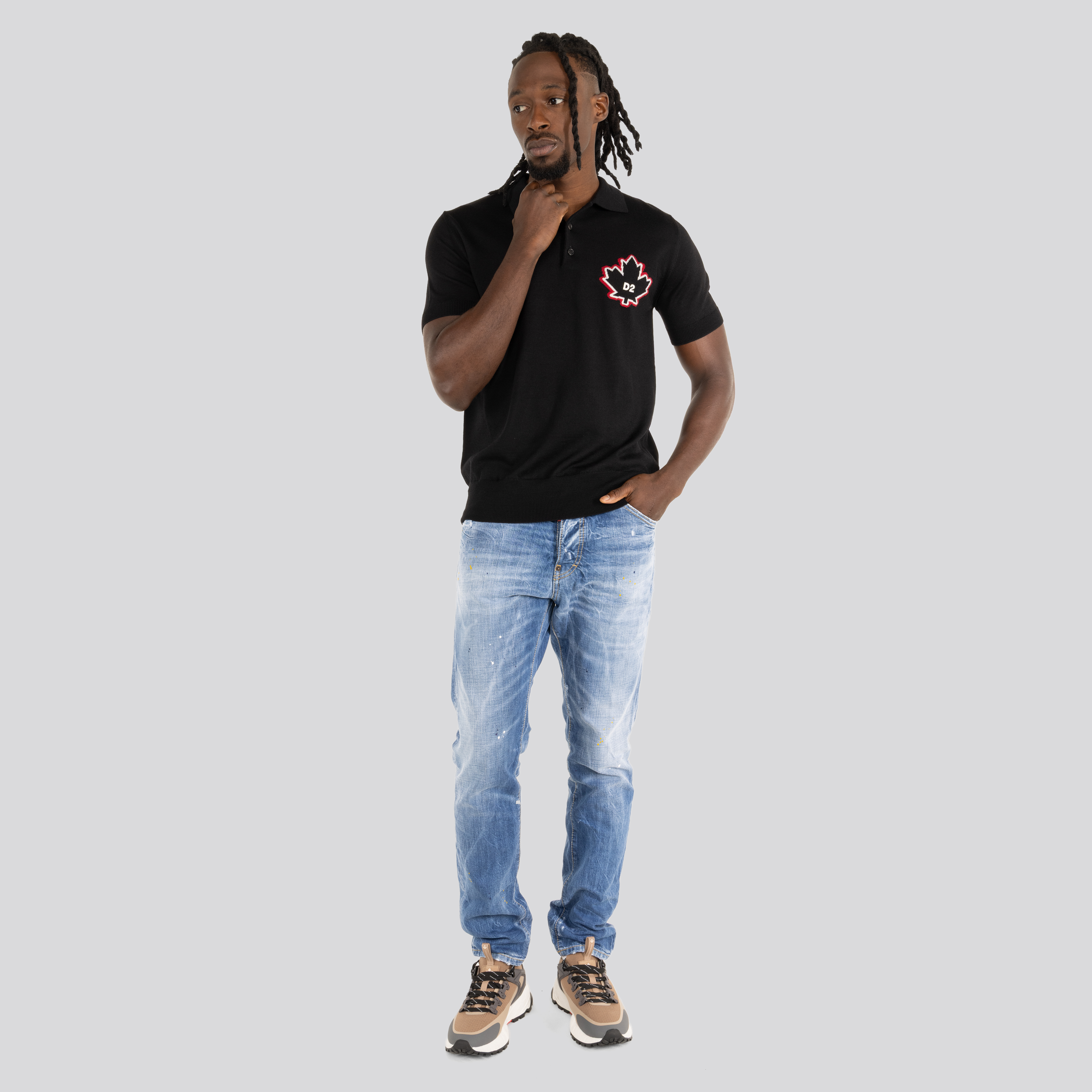 Camiseta Tipo Polo Negra Dsquared2 Leaf