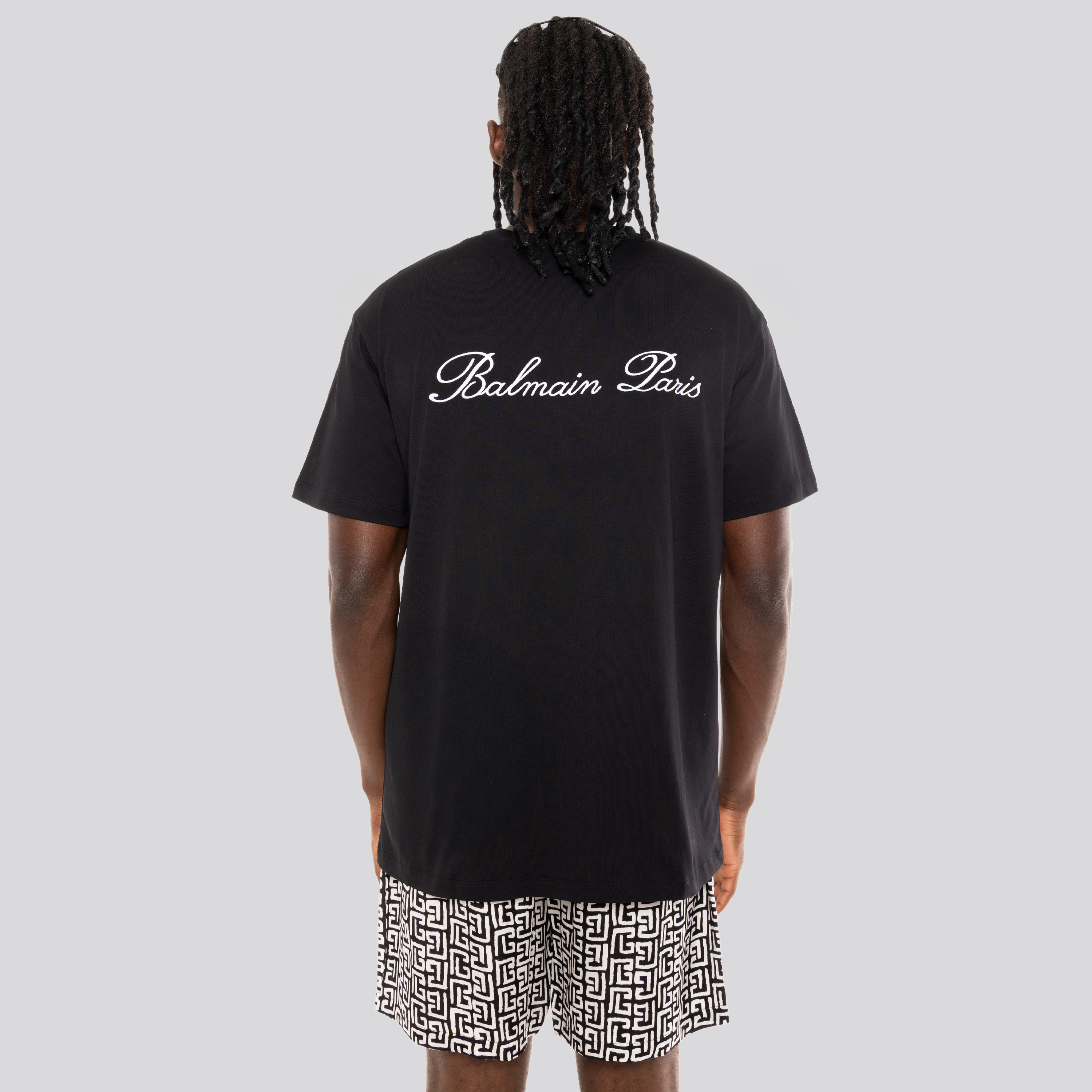 Camiseta Negra Balmain Signature Embroidered