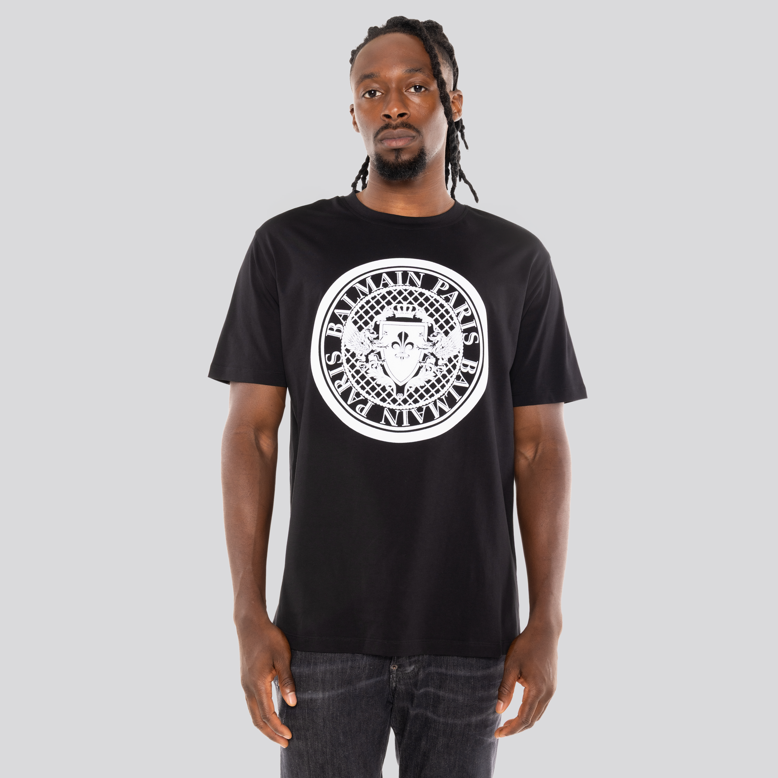 Camiseta Negra Balmain Coin Flock