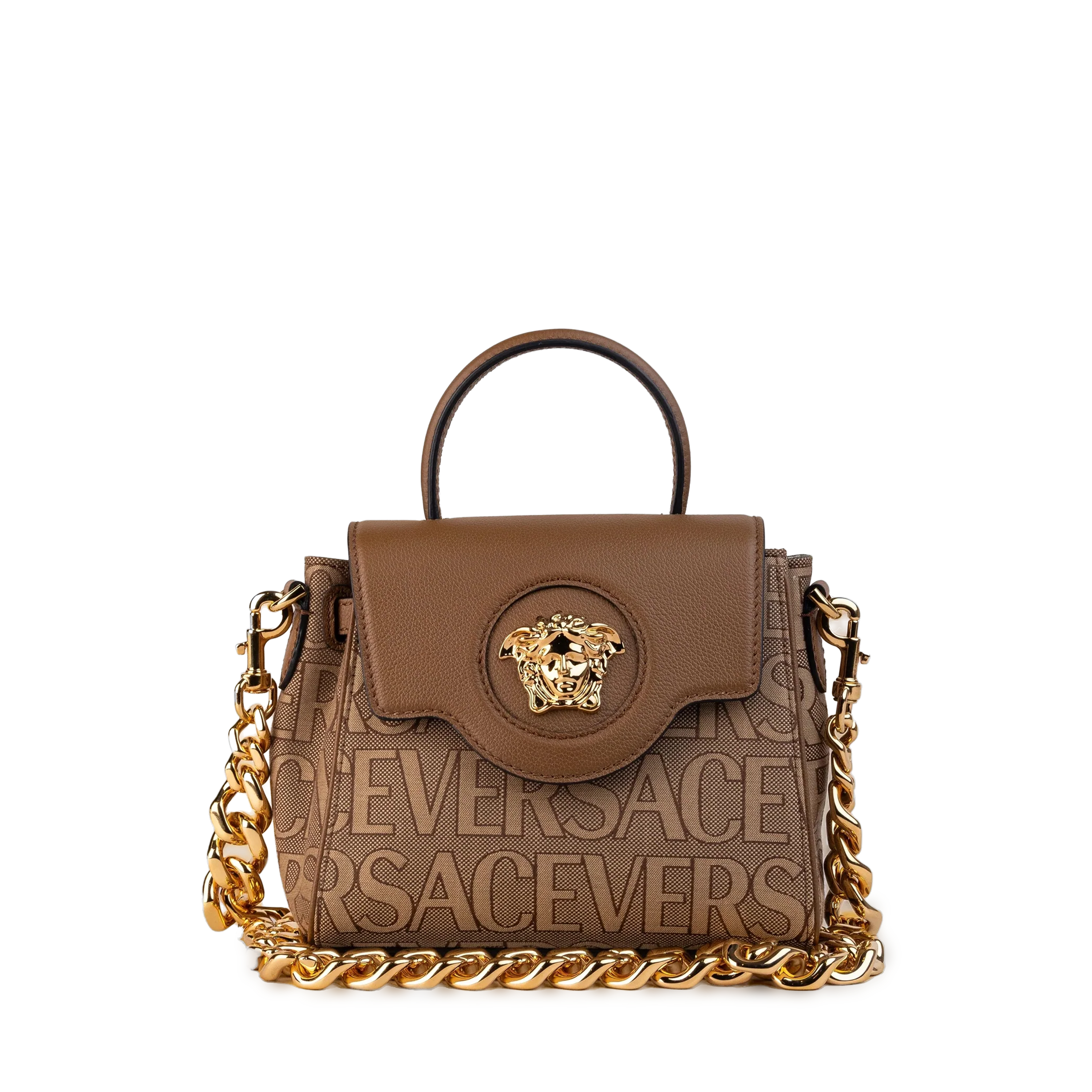 Cartera Café Versace Medium La Medusa Logo Plaque