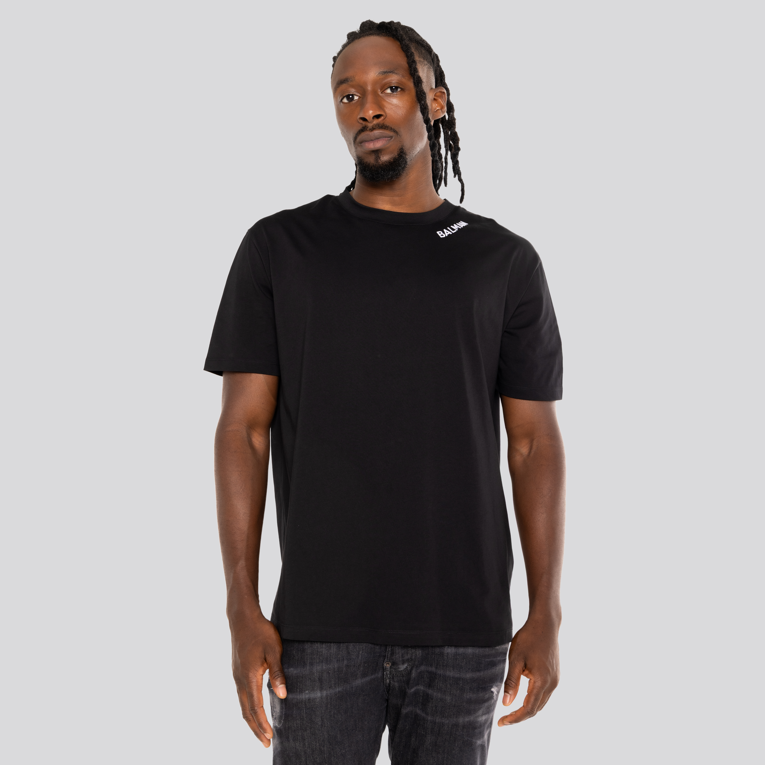 Camiseta Negra Balmain Stitch Collar