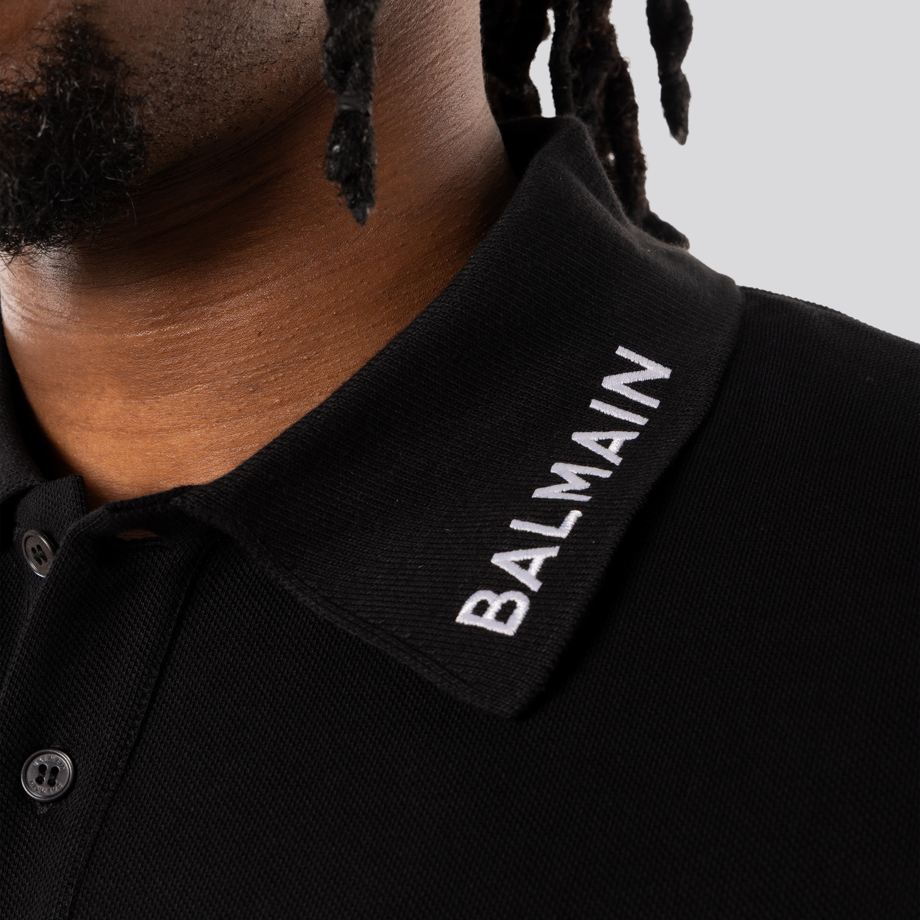 Camiseta Tipo Polo Negra Balmain Stitch Collar