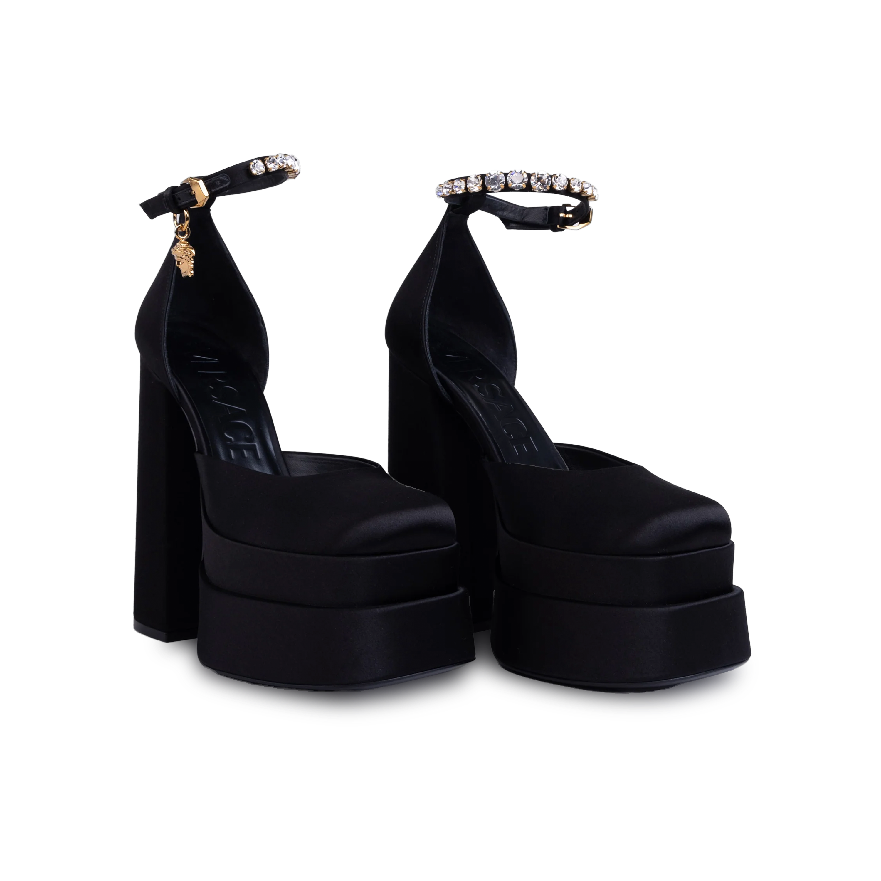 Tacones Negros Versace Medusa Aevitas / Intrico 155 mm
