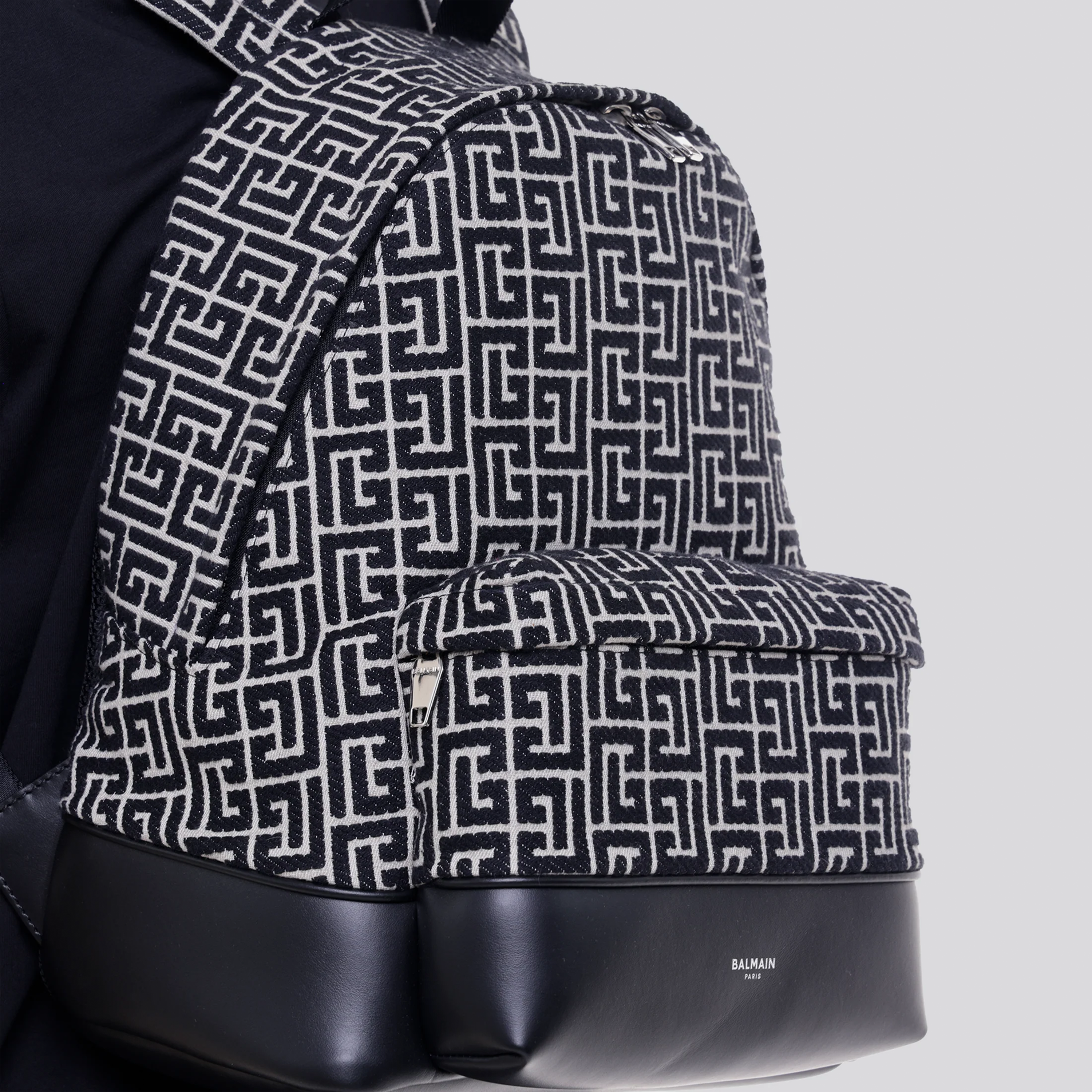 Mochila Negra Balmain Jacquard Logo
