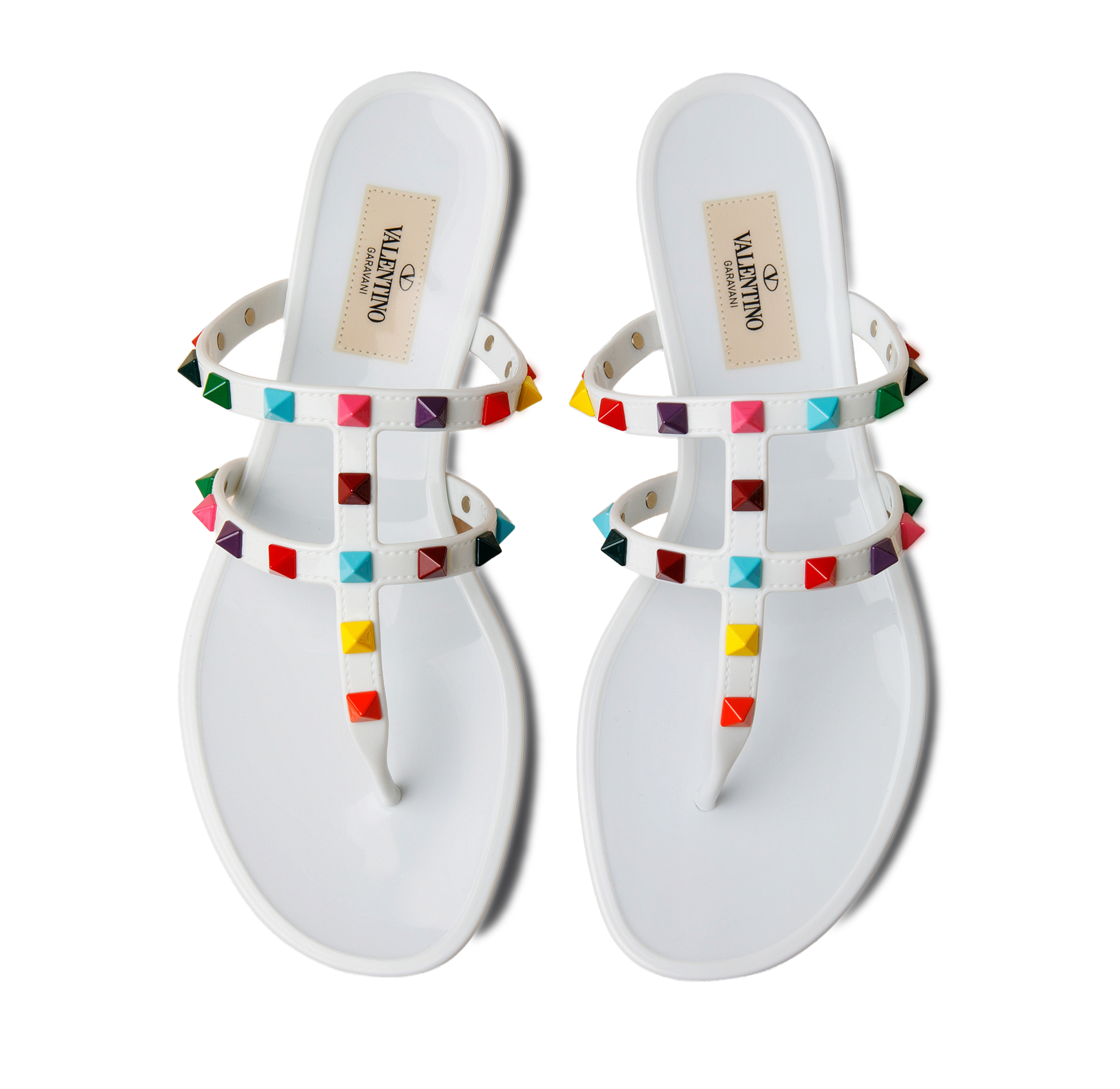 Sandalias Blancas Valentino Tachuelas Multicolor