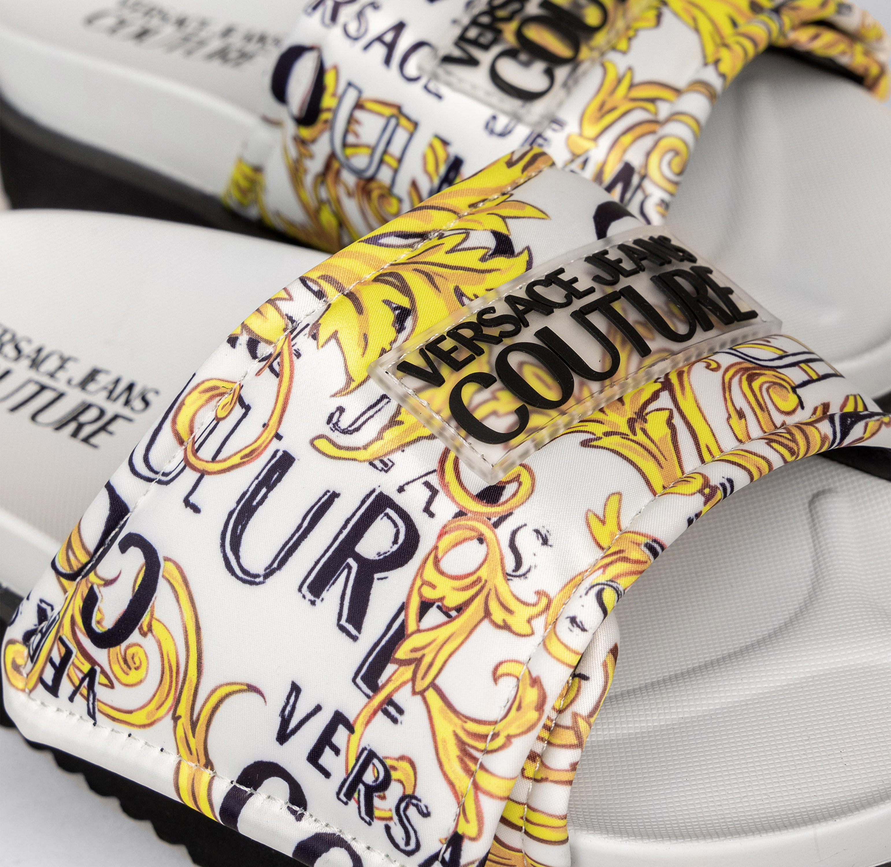 Sandalias Blancas Versace Couture Printed Satin