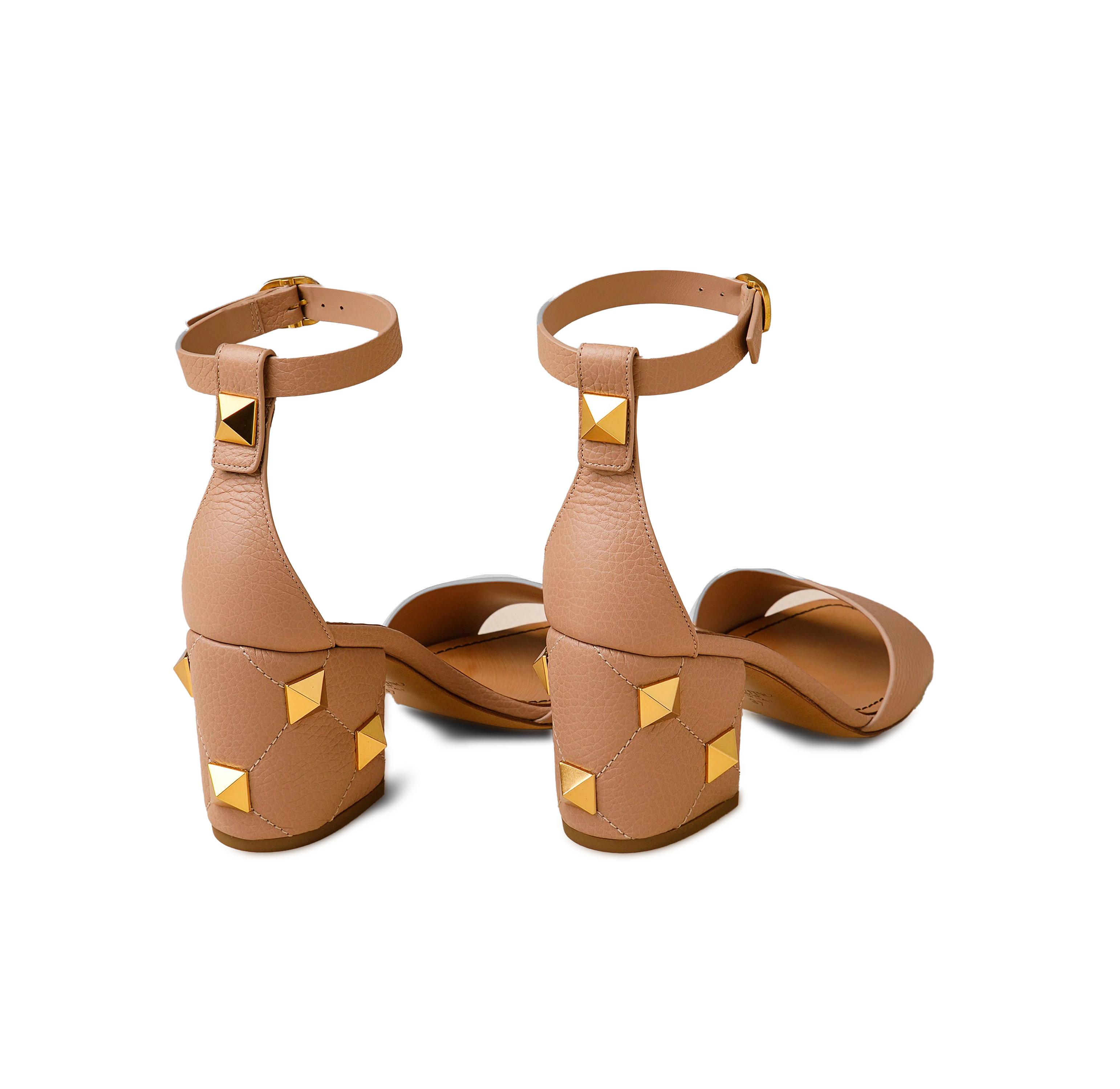 Sandalias de Tacón Rosa Canela Valentino Roman Stud 75 mm