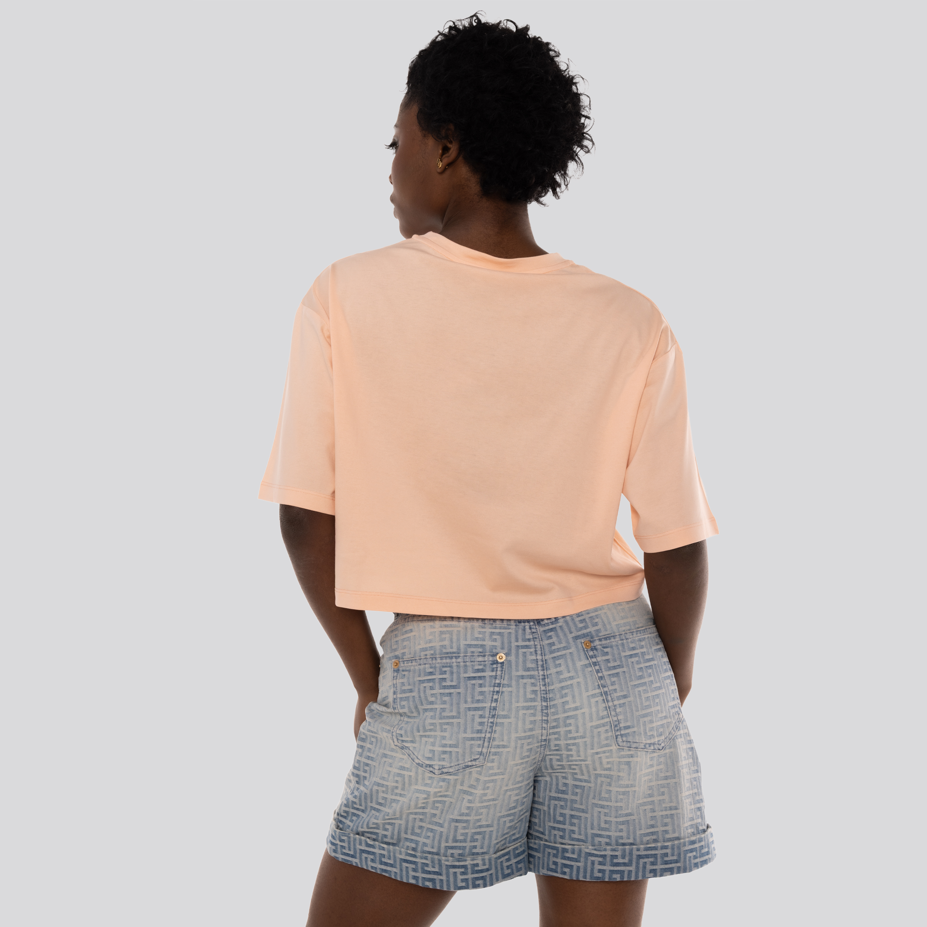 Camiseta Naranja Balmain Vintage Logo Cropped